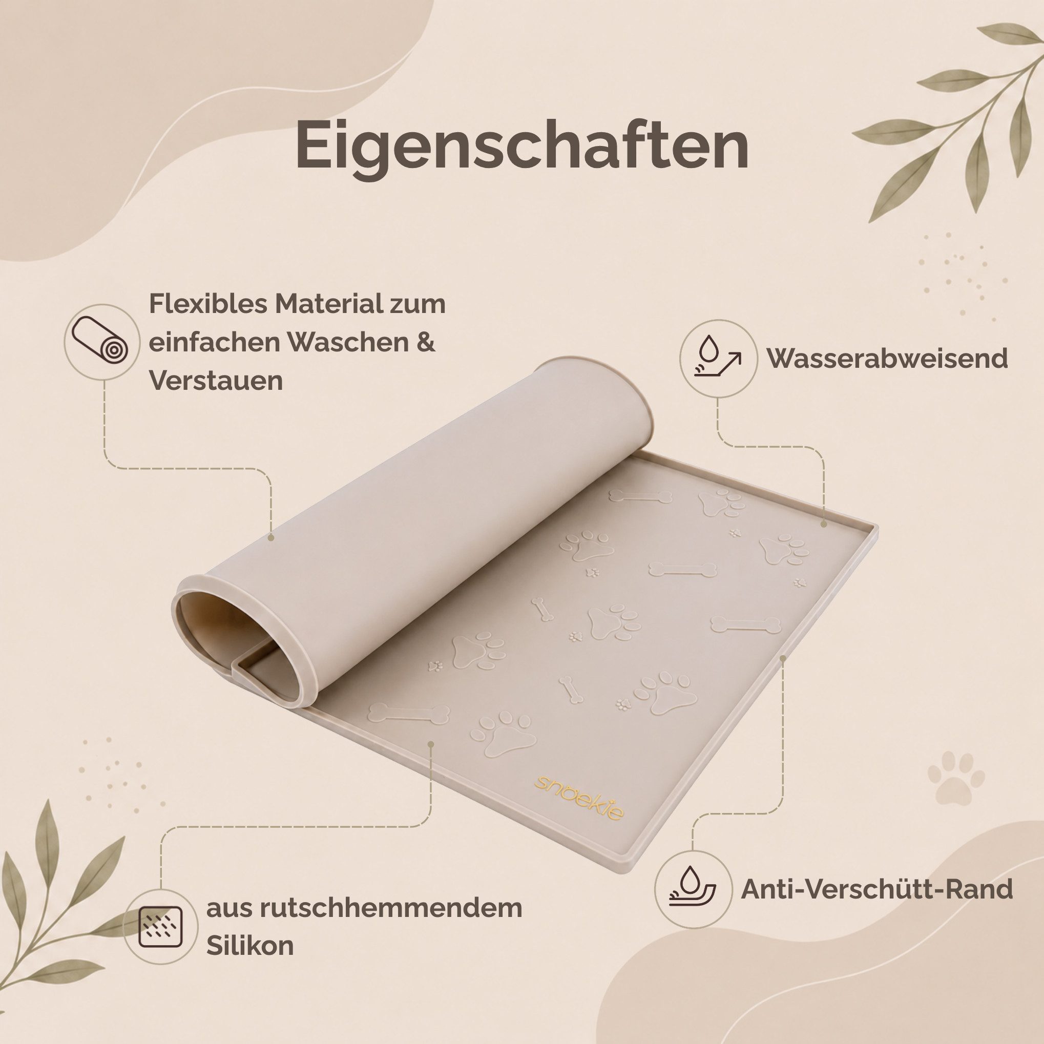 SNOEKIE Napfunterlage SNOEKIE große Futtermatte für Hunde & Katzen – Silikon-Napfunterlage
