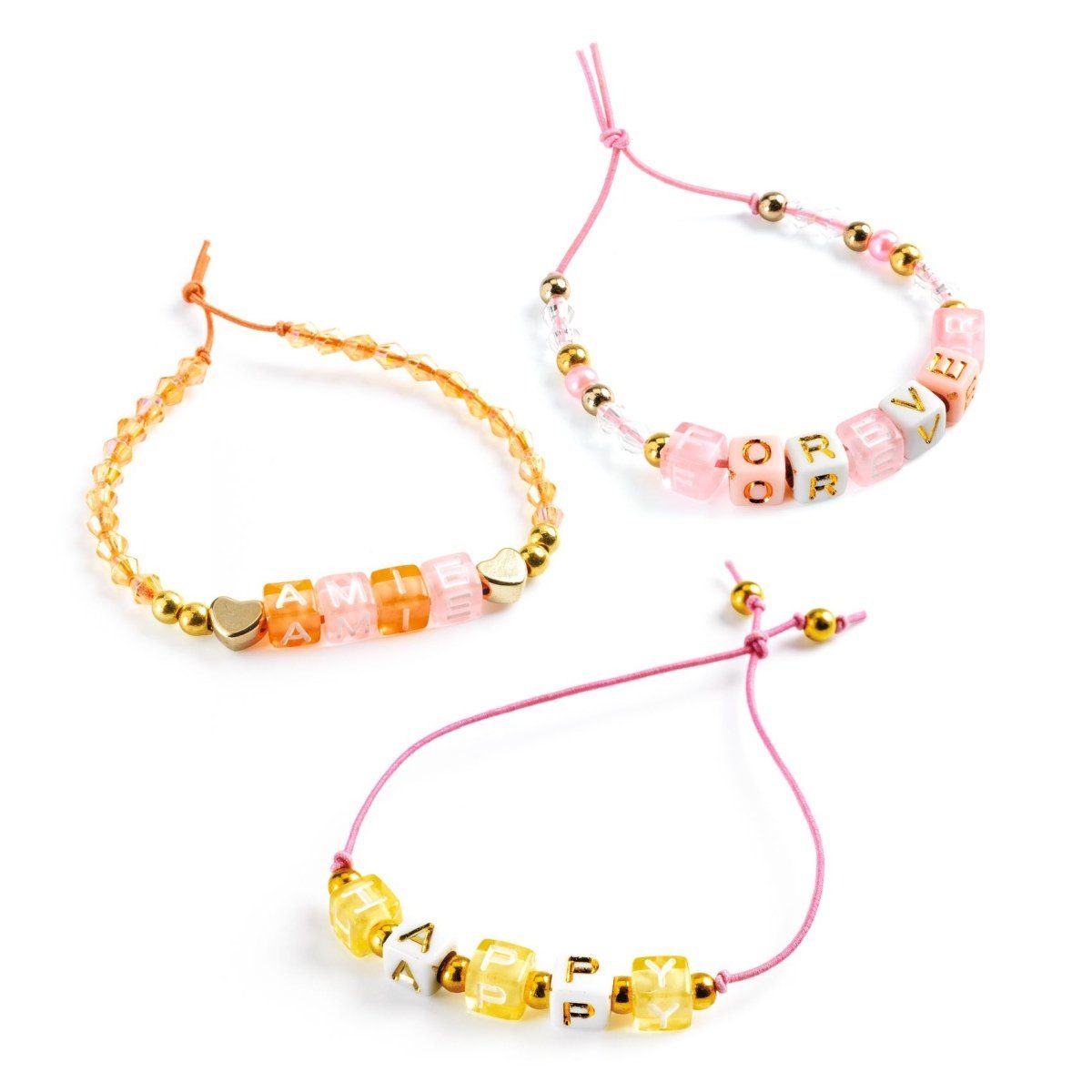 DJECO Kreativset Schmuck basteln: Buchstaben Gold 1000 Perlen Armbänder