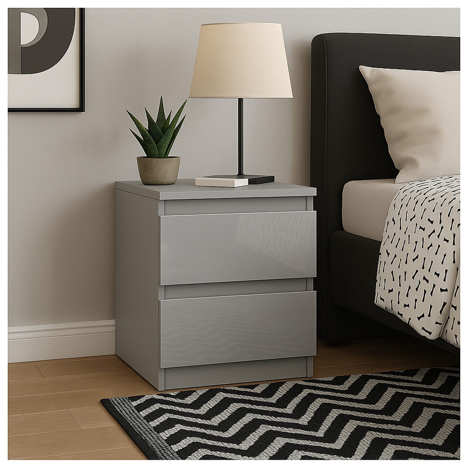 HTI-Living Nachtkommode Nachtschrank Kenji Hochglanz 2er-Set (Set, 2 St., 2 Nachtschränke), Nachtkommode 2 Schubladen