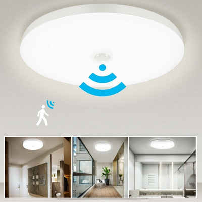 LETGOSPT Deckenleuchte Superhelle LED Deckenlampe mit Bewegungsmelder Innen, LED fest integriert, ‎Kaltweiß, Rund Sensor Leuchte für Bad Schlafzimmer Flur Küche Wohnzimmer