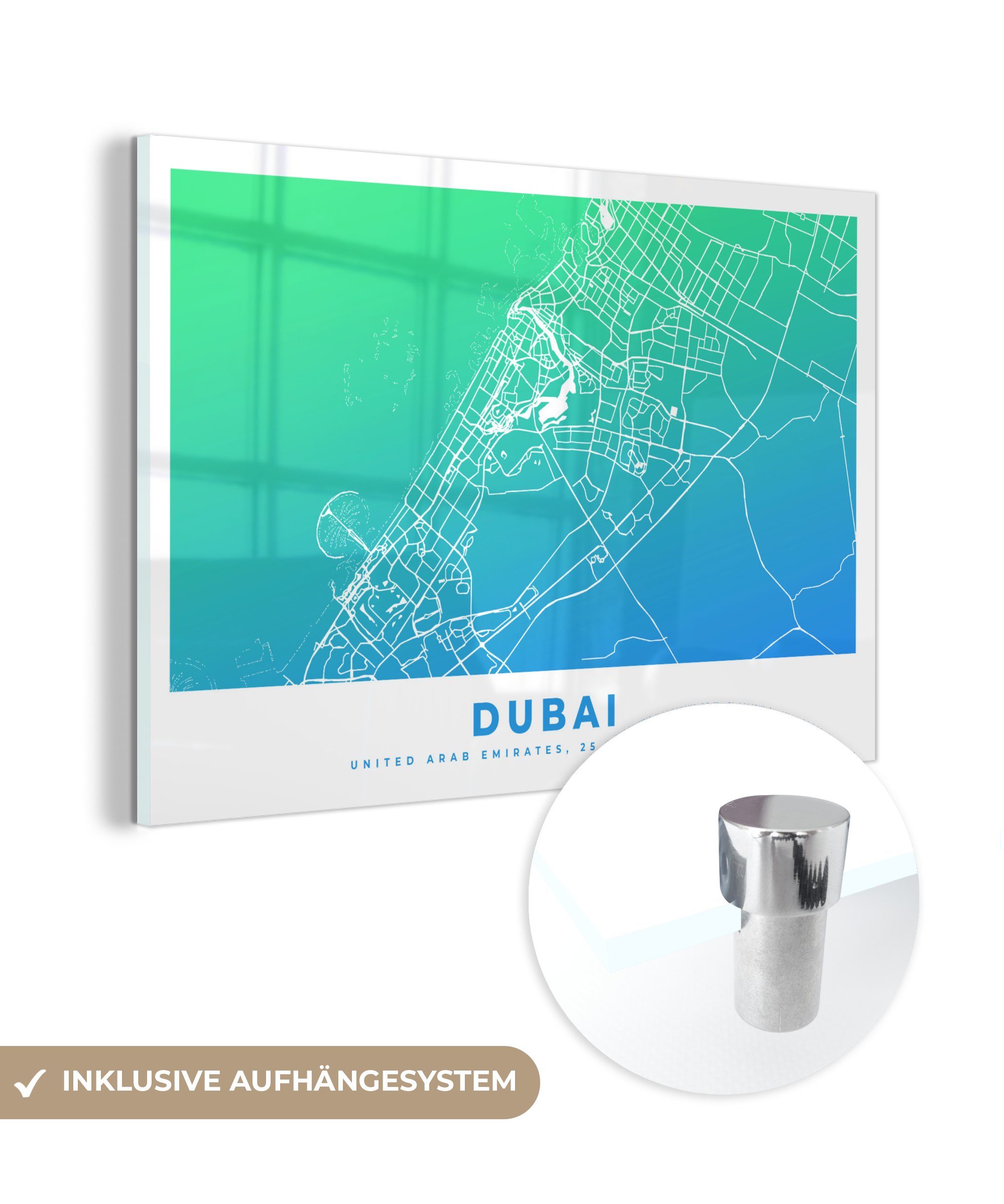 Dubai - Acrylglasbilder Karte, (1 Schlafzimmer St), Wohnzimmer MuchoWow & Acrylglasbild