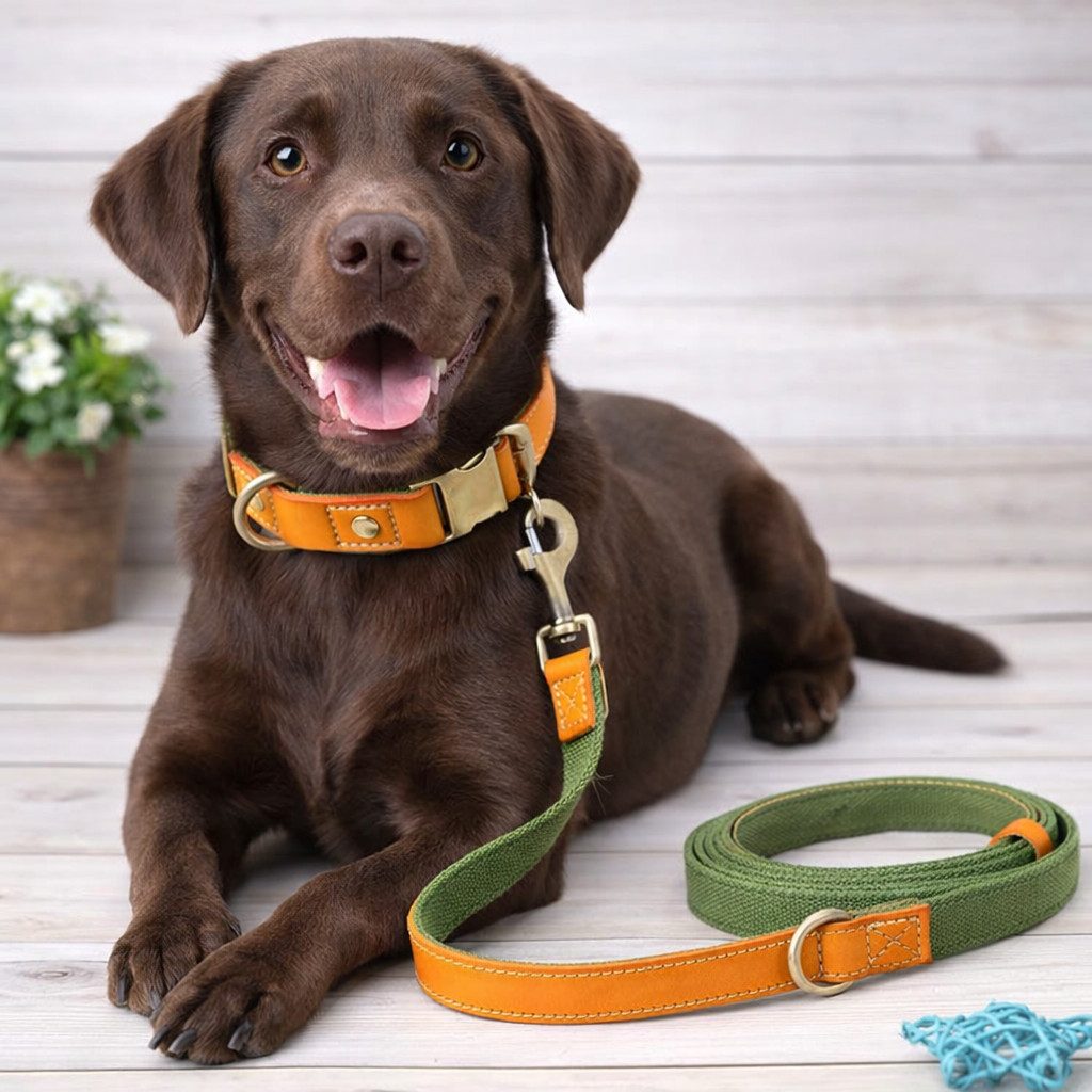 Illes-Laedchen Hunde-Halsband Set Hundehalsband und Hundeleine Leine und Halsband Nylon Leder, hochwertigste Qualität - erhältlich in vielen Größen und Farben