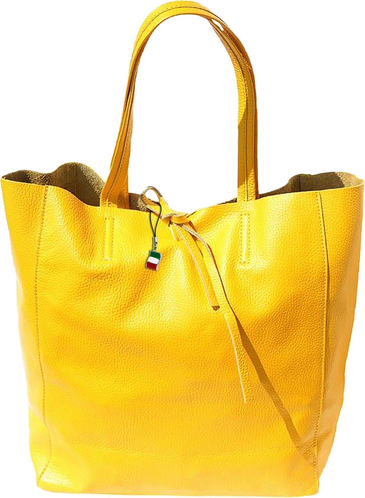 FLORENCE Schultertasche Florence ital. Echtleder Shopper gelb (Shopper), Damen Leder Shopper, Schultertasche, gelb ca. 30cm