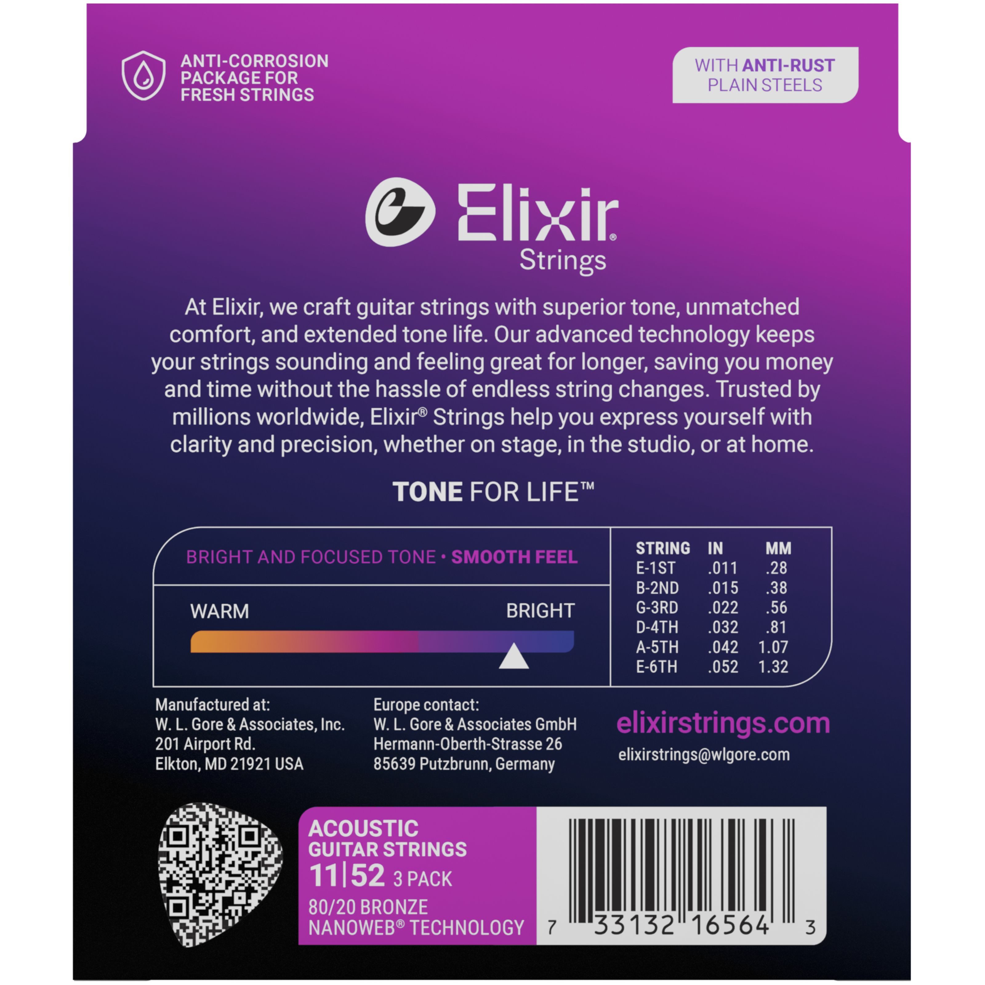 Elixir Saiten, 16564 Nanoweb Acoustic Bronze 11-52 - 3 Pack - Westerngitarrensaiten