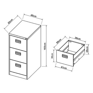 en.casa Aktenschrank Schubladenschrank »Rääkkylä« 103x45x62cm Grau Stahl