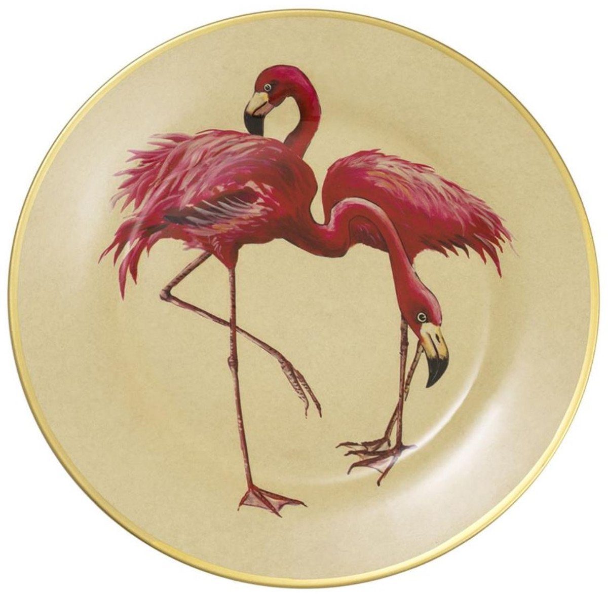 Casa Padrino Dekoobjekt Deko Federn Ø Mehrfarbig Wandteller Porzellan 27 cm Flamingos & / Luxus Set - 8er Gold Wanddeko