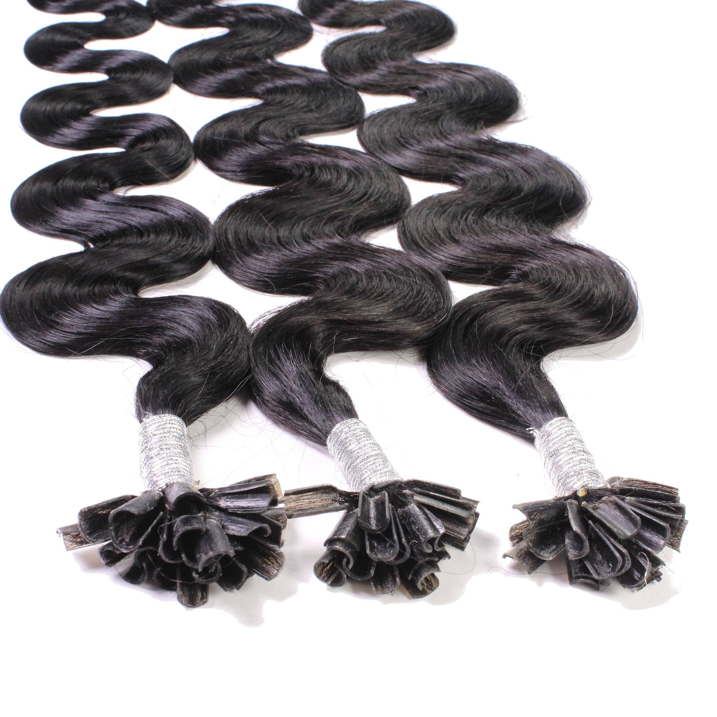 hair2heart Echthaar-Extension Bonding Extensions gewellt #4/0 Dunkelbraun 0.5g 40cm