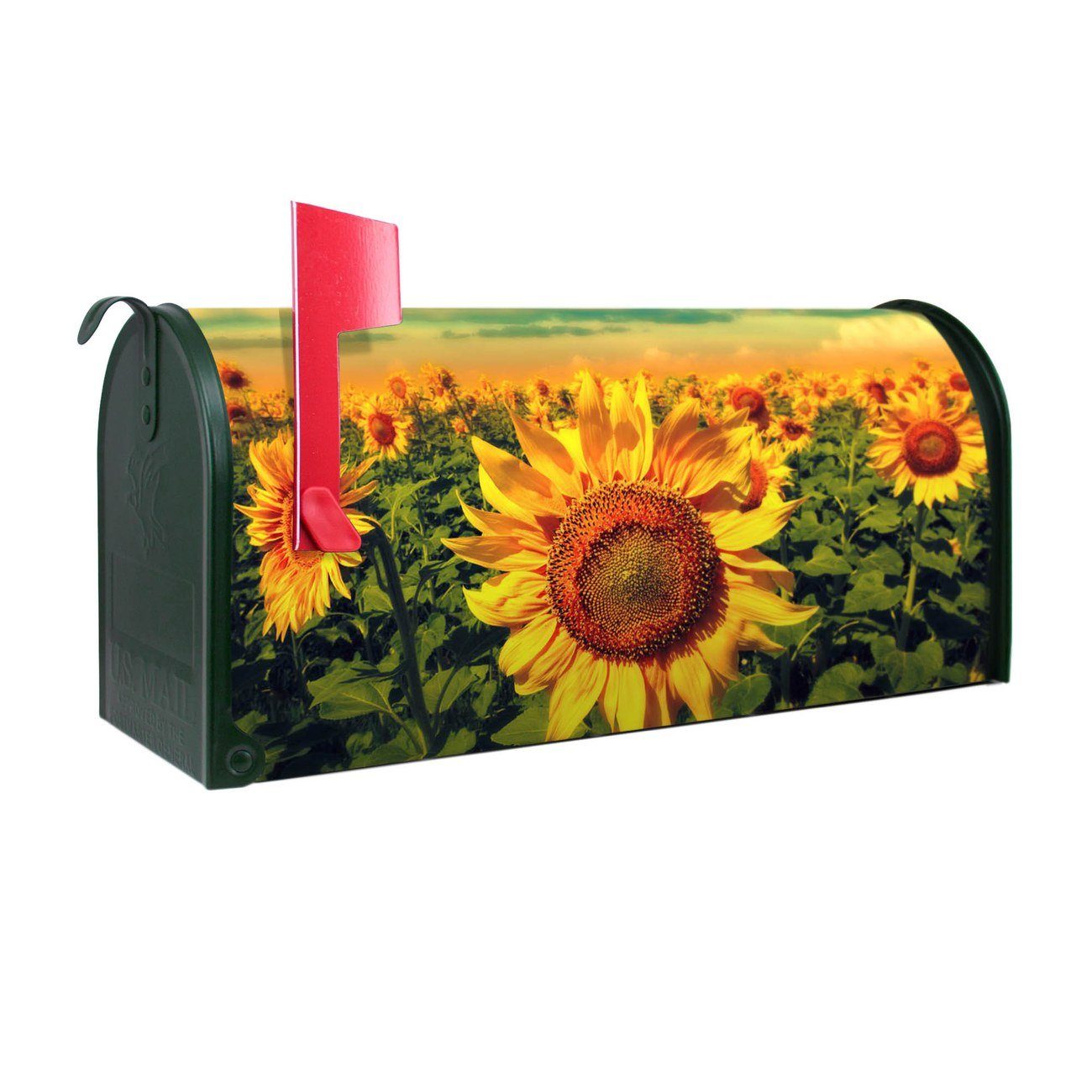banjado Amerikanischer Briefkasten Mailbox Sonnenblumen (Amerikanischer Briefkasten, original aus Mississippi USA), 22 x 17 x 51 cm grün