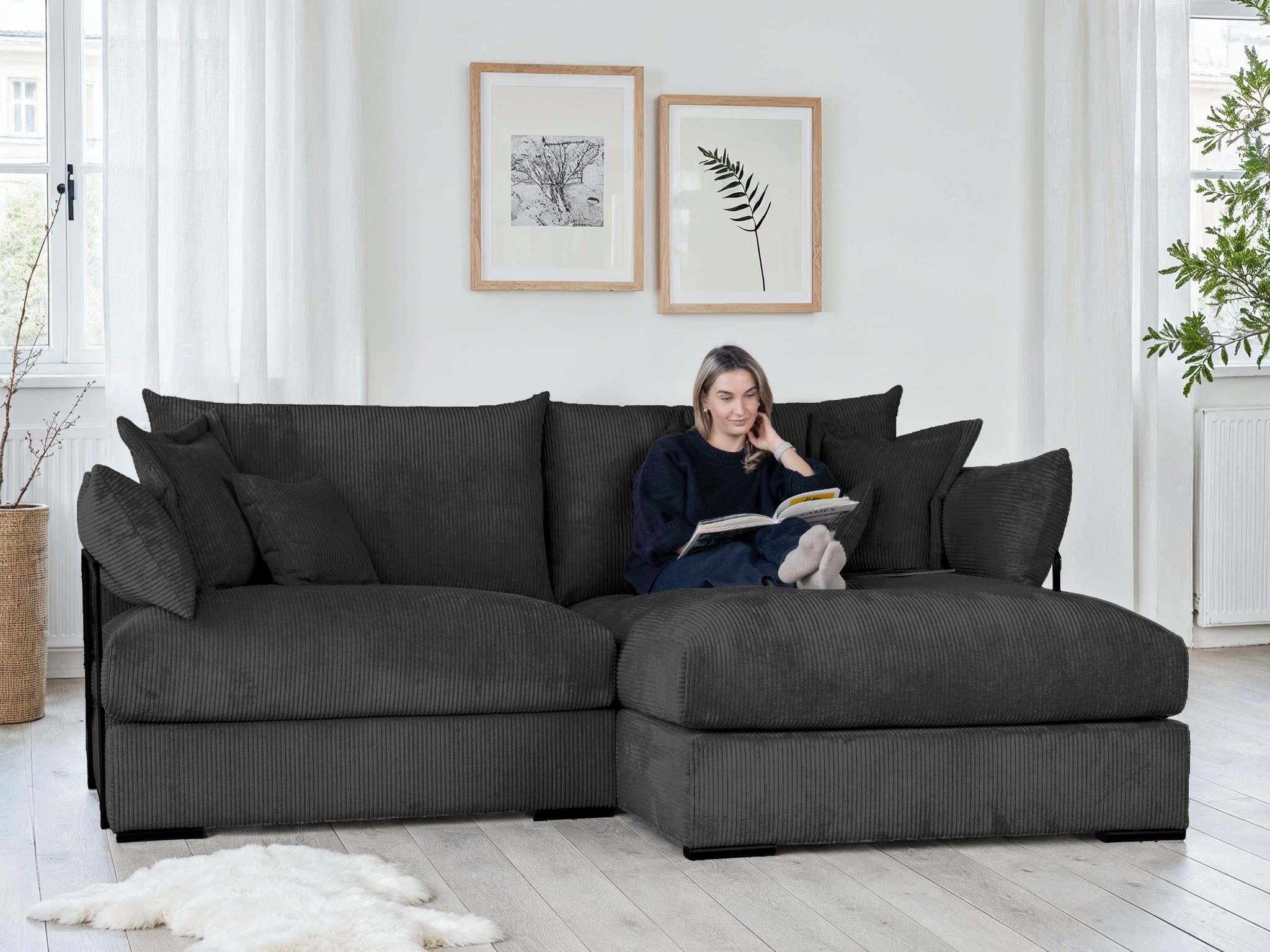 Home affaire Ecksofa Casa XL L-Form, B: 190 cm, 4 Zierkissen, Mega-Sofa, in Cord oder Chenille-Struktur, Federkern