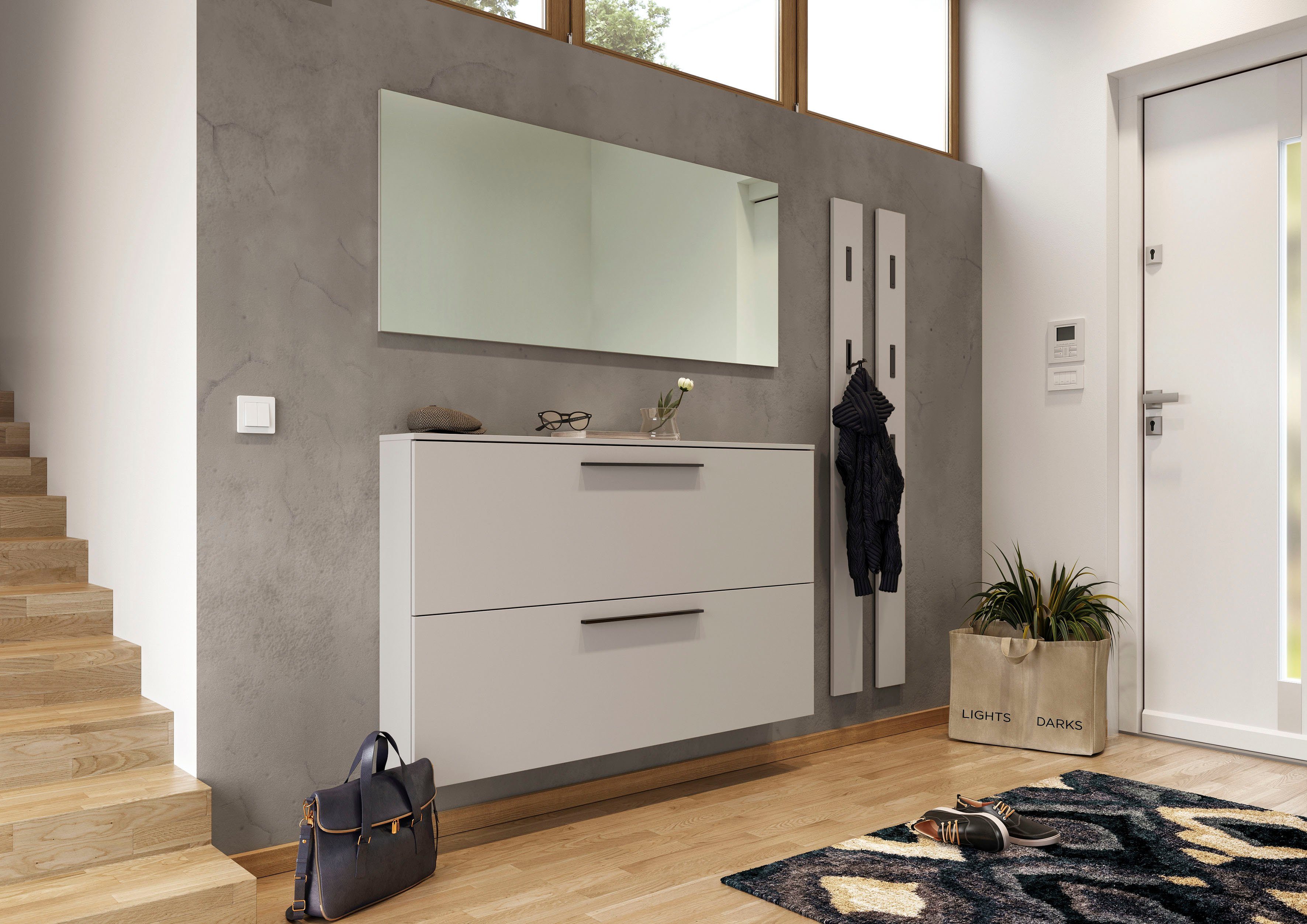 GERMANIA Schuhschrank Utah Schuhschrank in 2 Breiten, mit 2 oder 3 Klappen Tiefe 19cm, ideal für schmale Flure, Metallschuhkörbe, Made in Germany – Bild 5 von 5