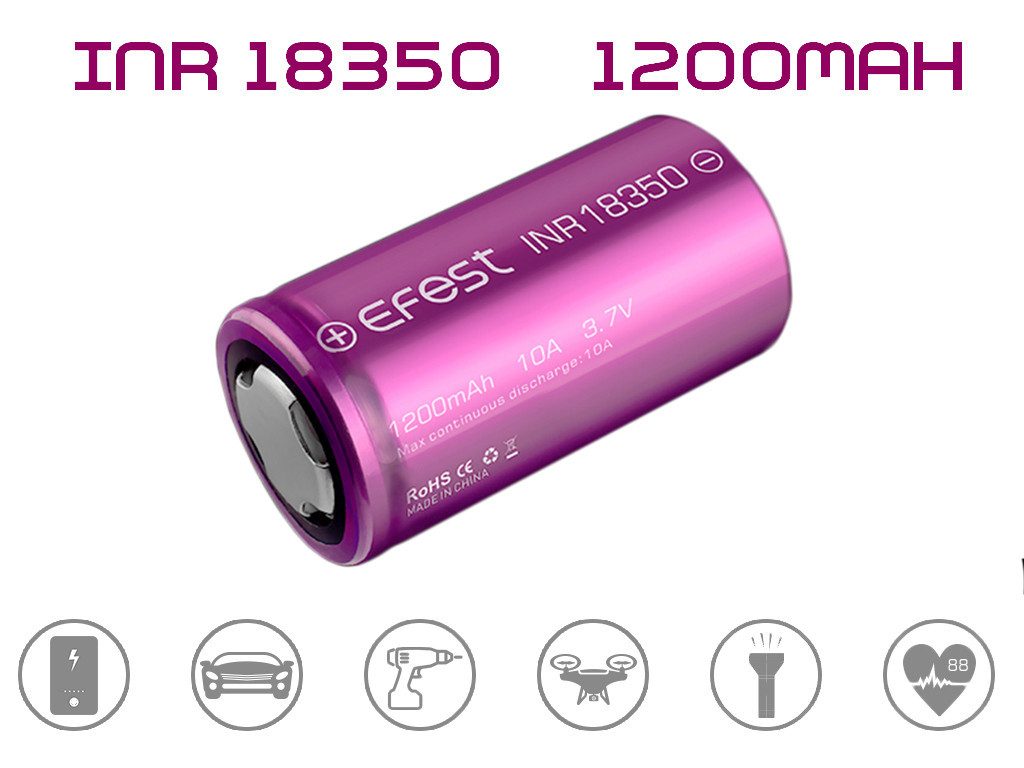 EFEST IMR18350 - 1200mAh 3,6V - 3,7V Li-Ion-Akku max. 10A (15A) (Pluspol Akku (1 St)