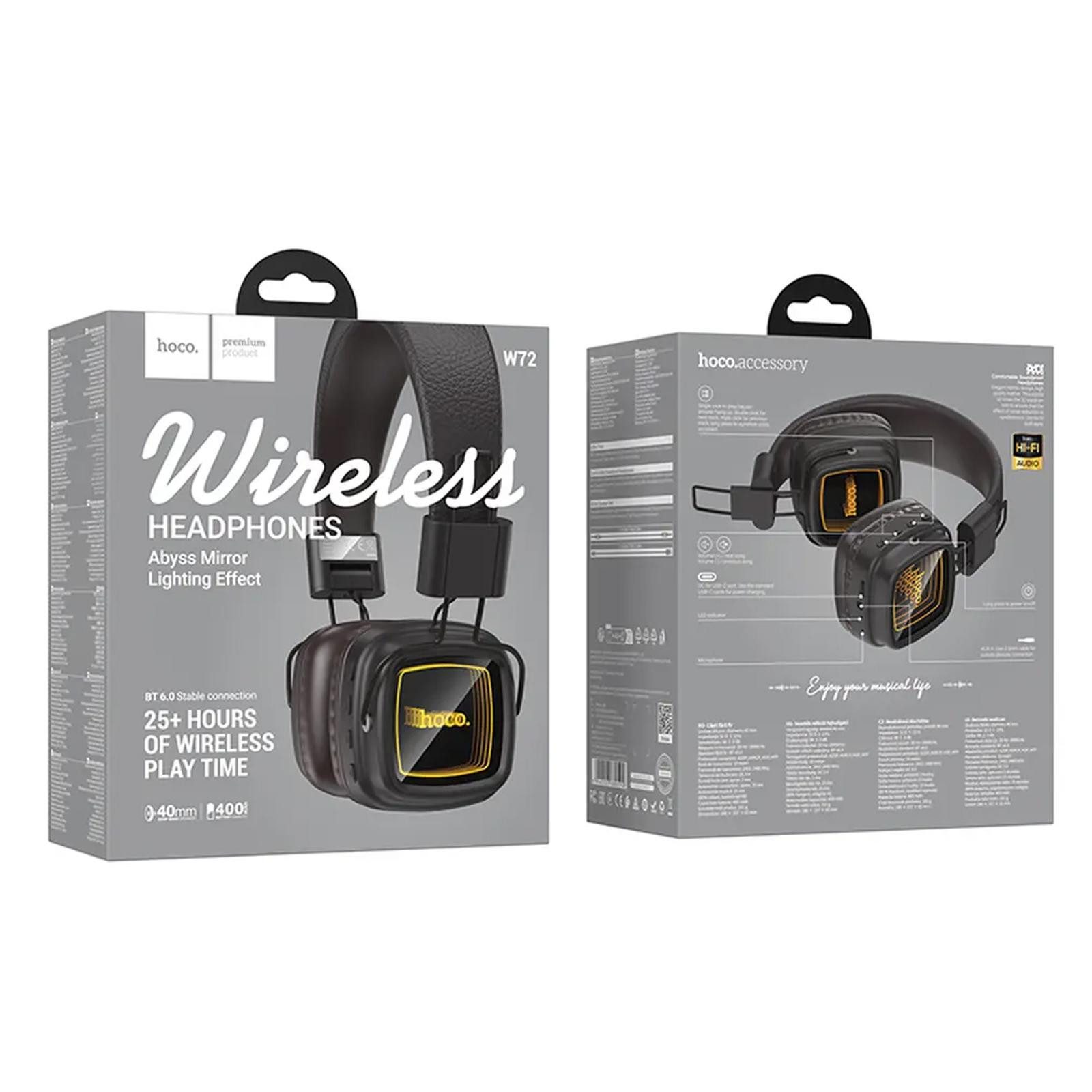hoco. W72 Kabellose Over-Ear-Kopfhörer RGB-Licht Braun Smartphone-Headset (Bluetooth 6.0, über 25 Std. Laufzeit, 40-mm-Treiber und weiche Polster)