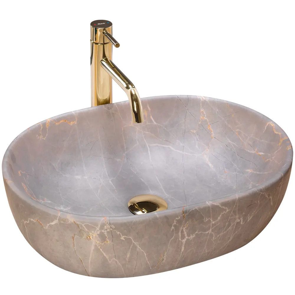 wohnwerk.idee Aufsatzwaschbecken Waschbecken oval Steinoptik Keramik Design Badwaschbecken modern