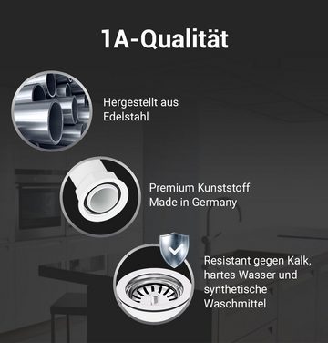 AQUADE Ablaufgarnitur Siebkorbventil 114mm mit Excenterventil Drehbetätigung und Überlauf-Set Ersatzteile für Spüle