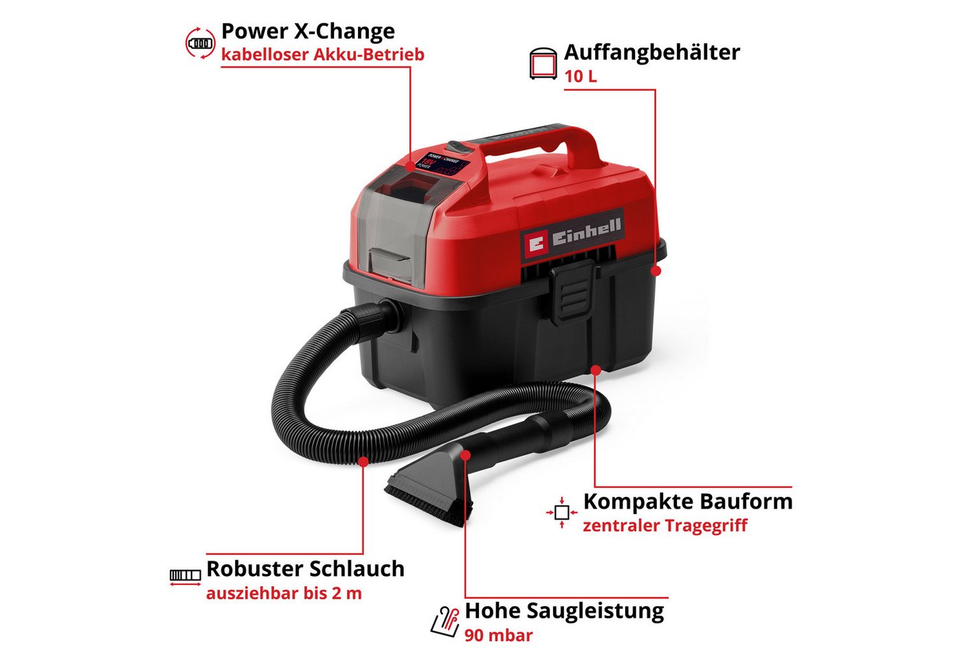 Einhell Nass-Trocken-Akkusauger TE-VC 18/10 Li-Solo, 900 W, mit Beutel, Power X-Change, ohne Akku und Ladegerät