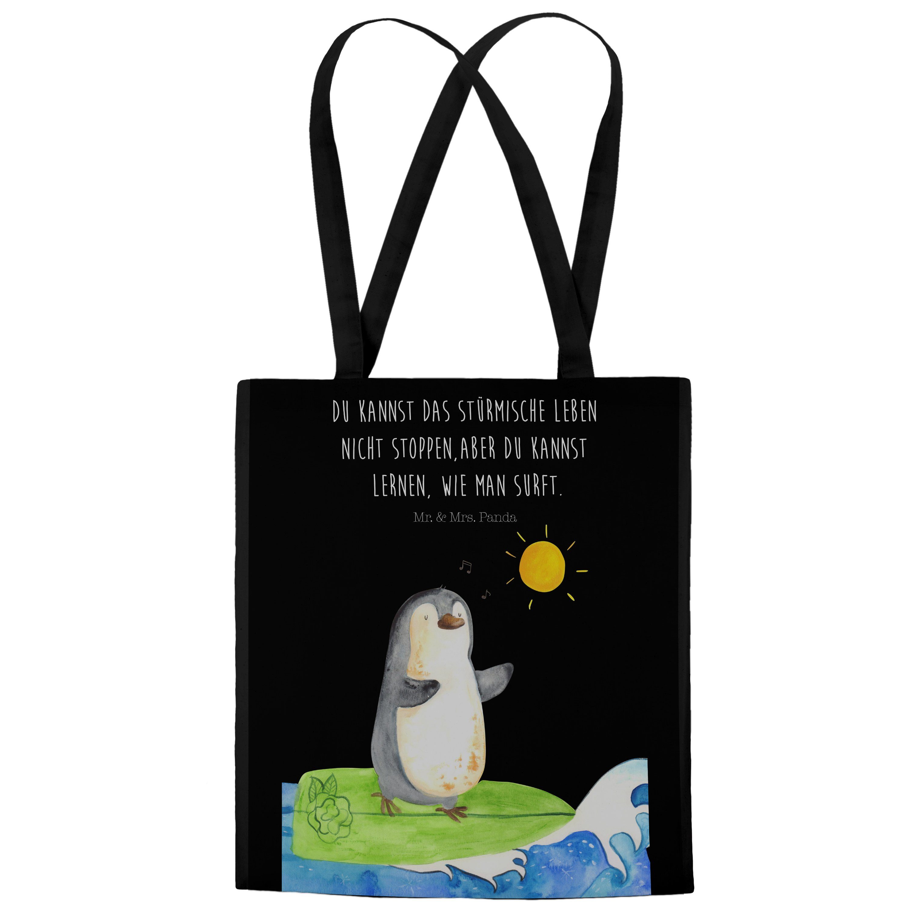 - Mr. We optimistisch, & Schwarz Tragetasche Panda Surfer Beutel, (1-tlg) Geschenk, - Pinguin Mrs. Urlaub,