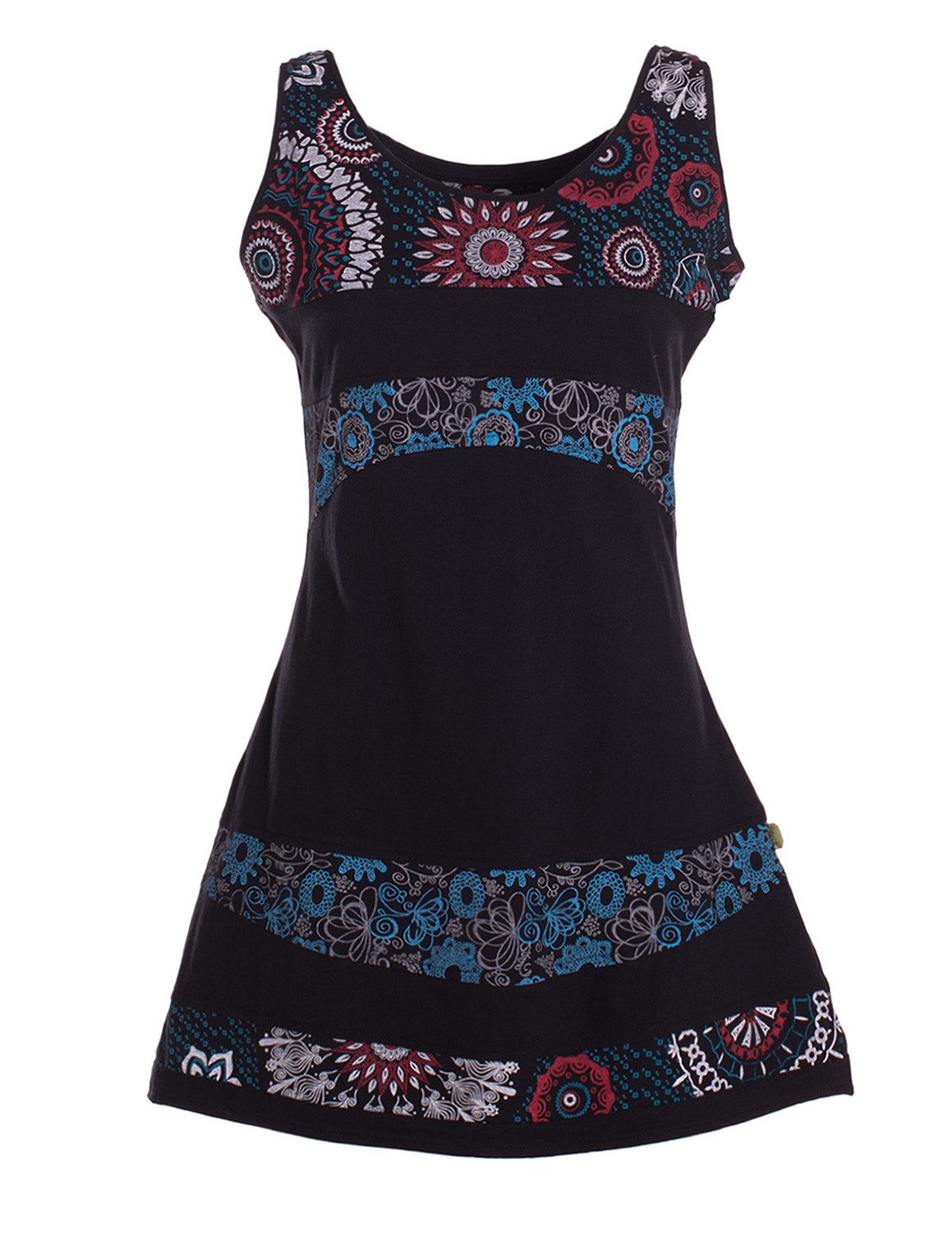 Vishes Sommerkleid Damen Ärmellos Bedruckt Patchwork Jersey Baumwolle Alternative Mode, Boho, Hippie, Ethno, Festival