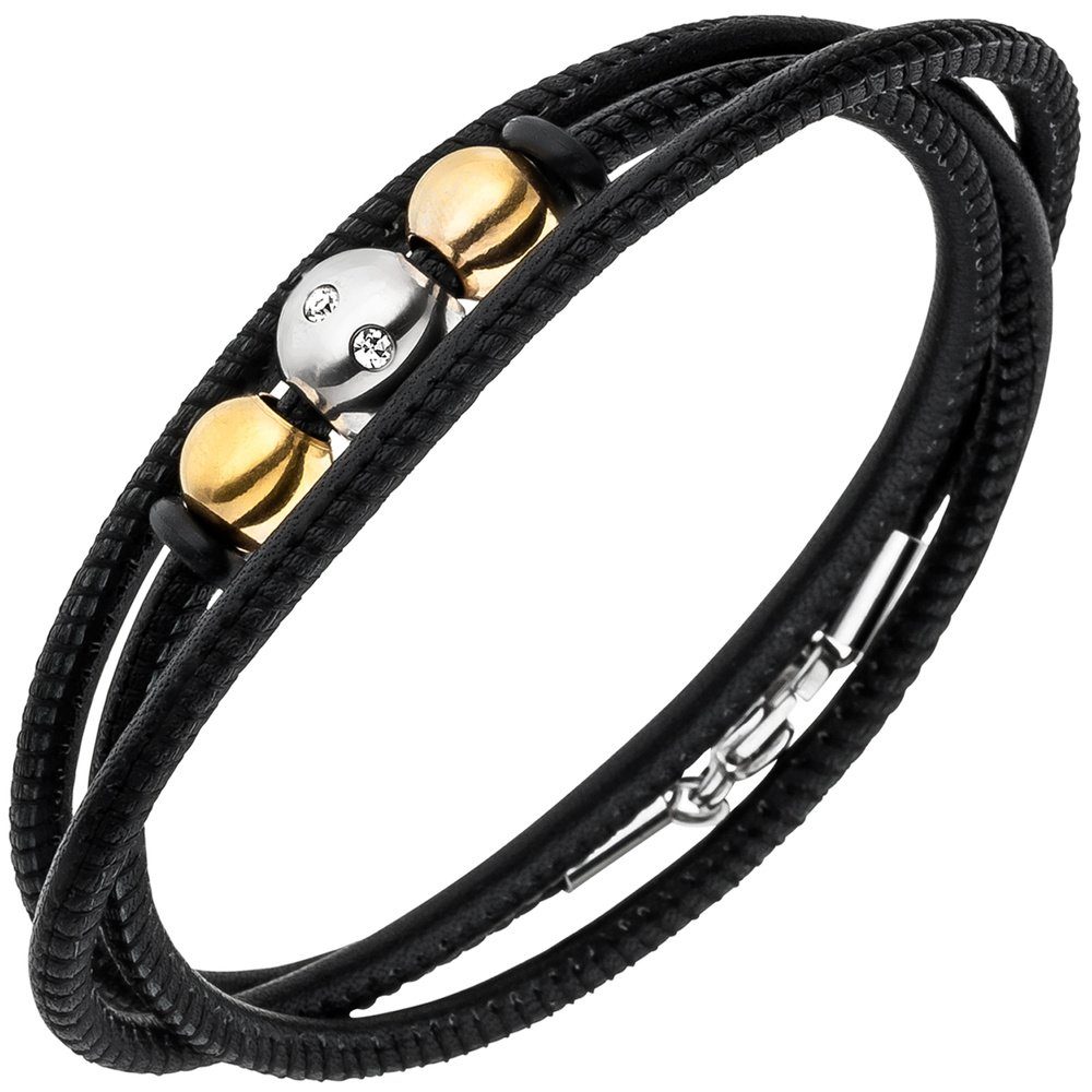 Schmuck Krone Lederarmband Armband Nappa-Leder schwarz, Edelstahl & Zirkoni günstig online kaufen