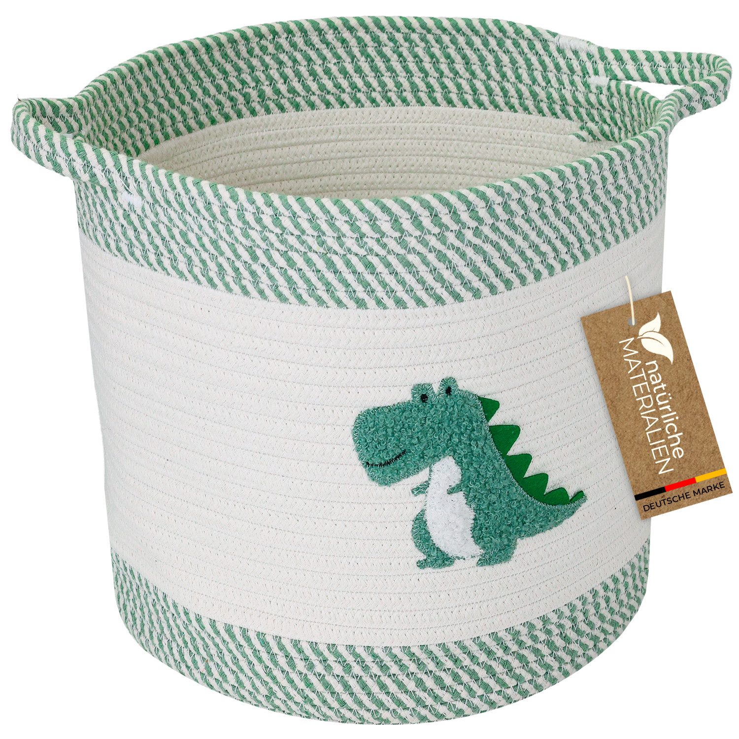 HMF Aufbewahrungskorb Aufbewahrungskorb mit verlängerten Griffen, runder Korb, Baumwolle für Kinderzimmer oder Babyzimmer,Dinosaurier, 30,5 x 30,5 cm