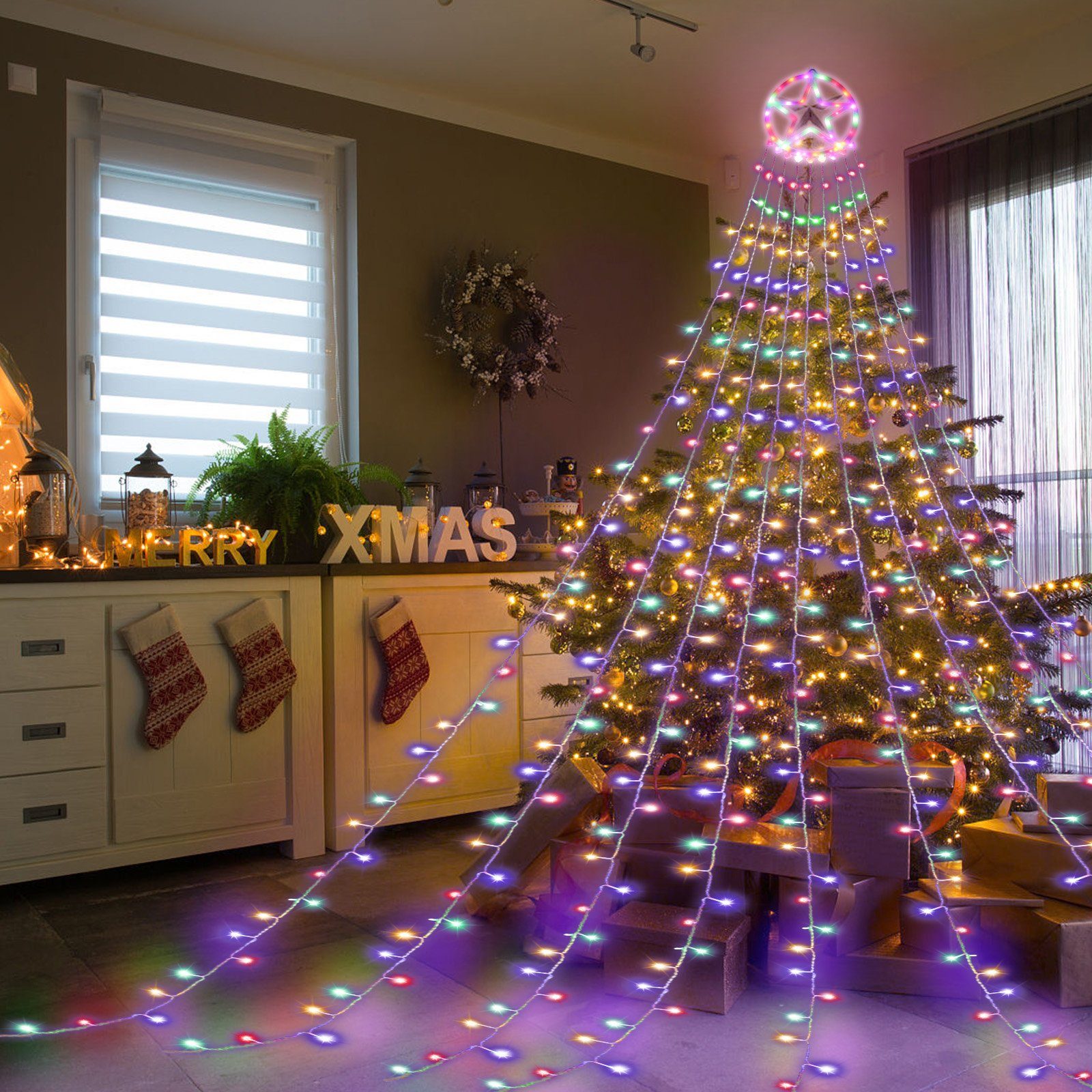 2.8m 319 LED Weihnachtsbaum LED-Lichterkette LED Bunt Weihnachtsbeleuchtung 319 Lospitch Lichterkette