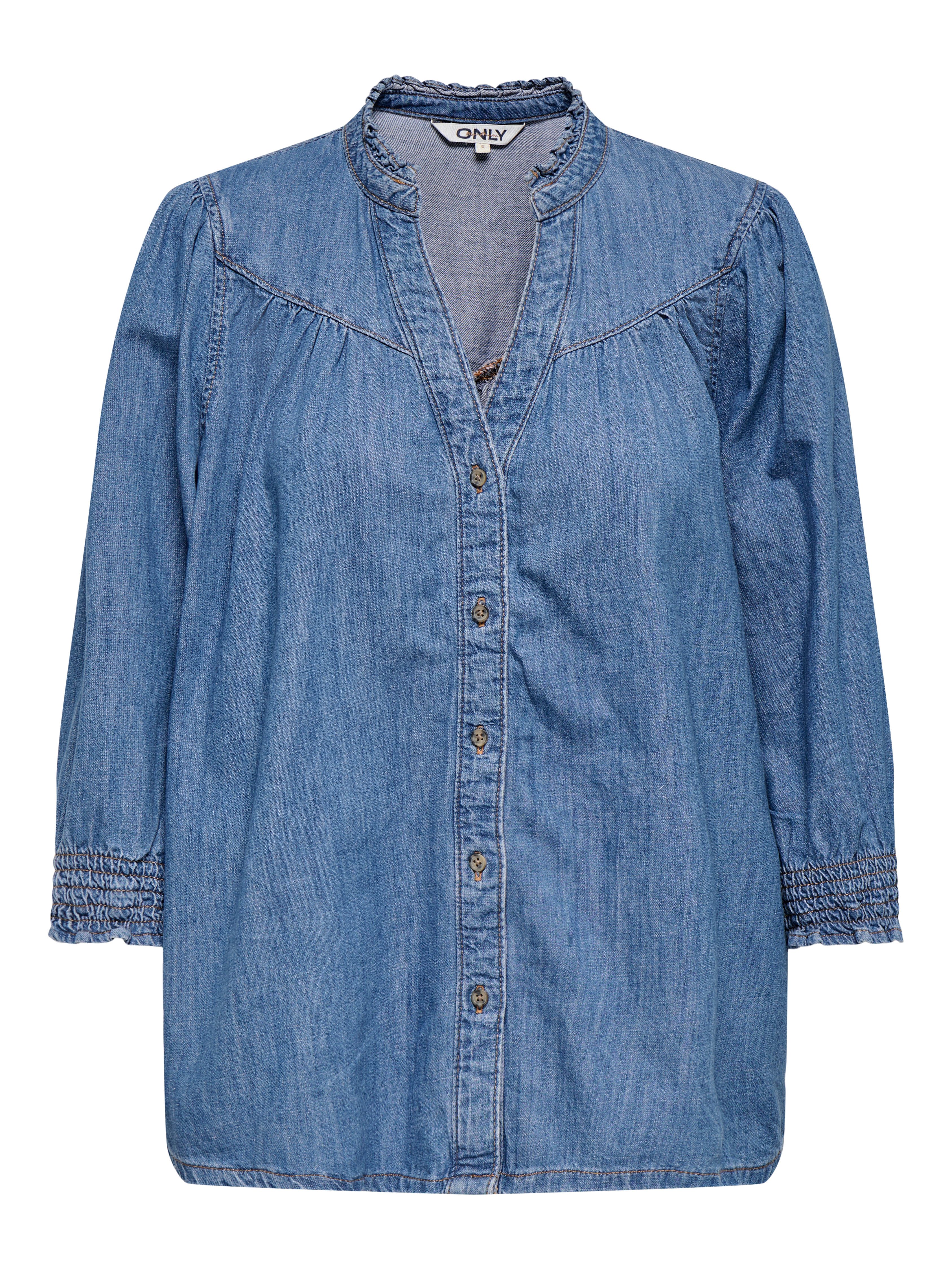 ONLY Jeansbluse ONLRAYA 3/4 SHIRT DNM AKM NOOS mit Rüschenkragen