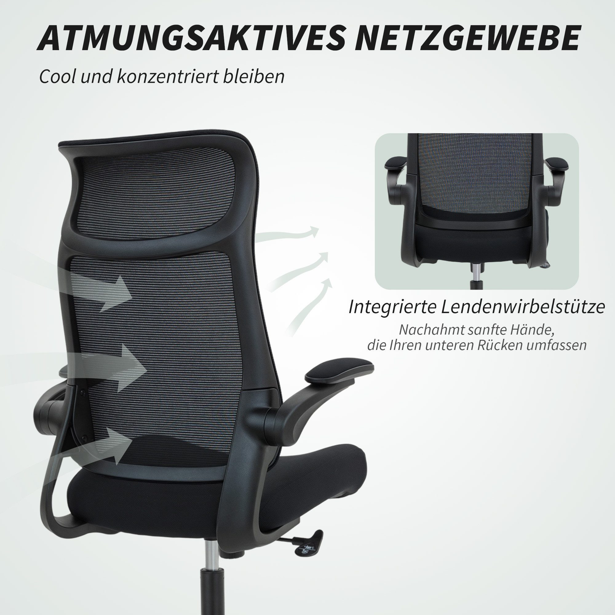 SeedWave Bürostuhl Ergonomischer Drehstuhl mit 3D-Armlehnen, Kopfstütze, Kippfunktion, Netzstoffrücken, 5 Nylonrollen,dicke Sitzpolster