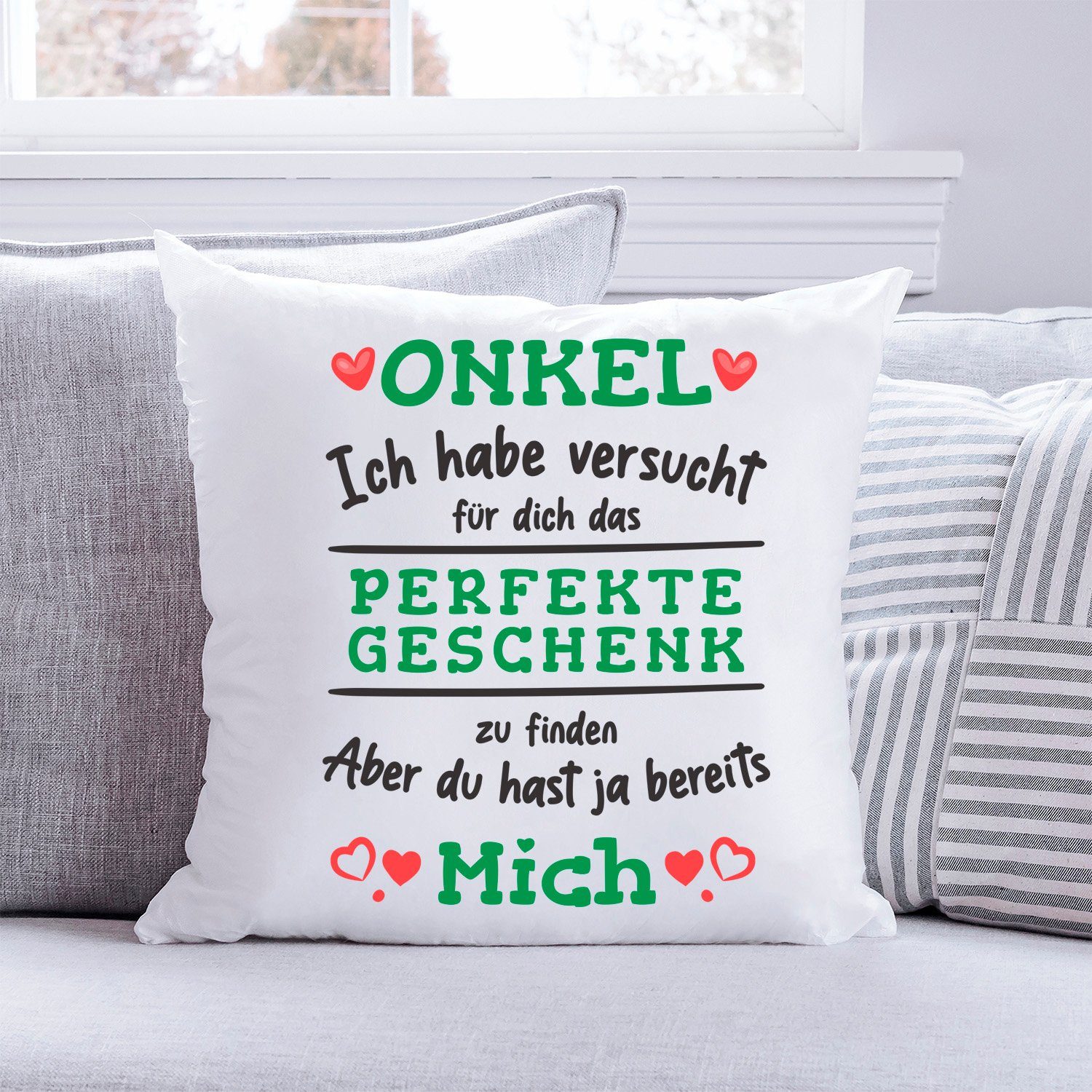 GRAVURZEILE Zierkissen mit Spruch - Das Perfekte Geschenk - Für Familie & Freunde -, starke Farben ohne verblassen - Onkel - ohne Füllung