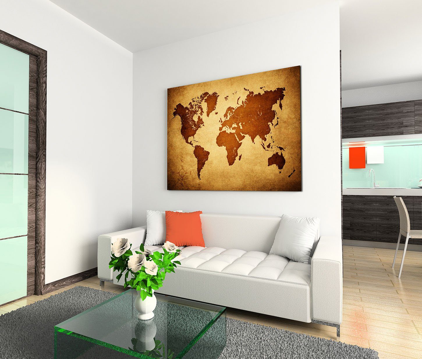 Sinus Art Leinwandbild 120x80cm Wandbild Weltkarte günstig online kaufen