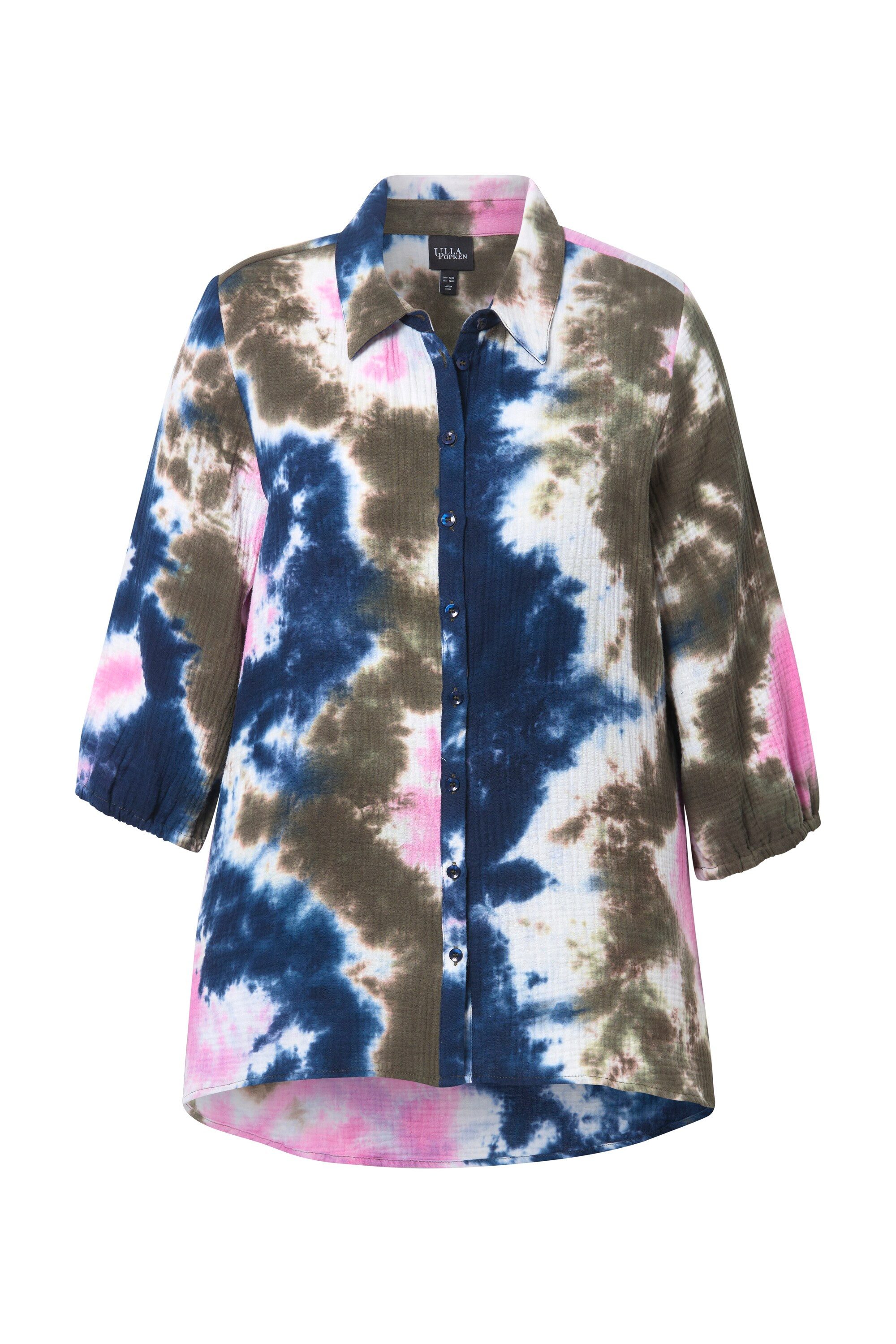 Ulla Popken Longbluse Musselin-Bluse Batikdruck Hemdkragen 3/4-Arm günstig online kaufen