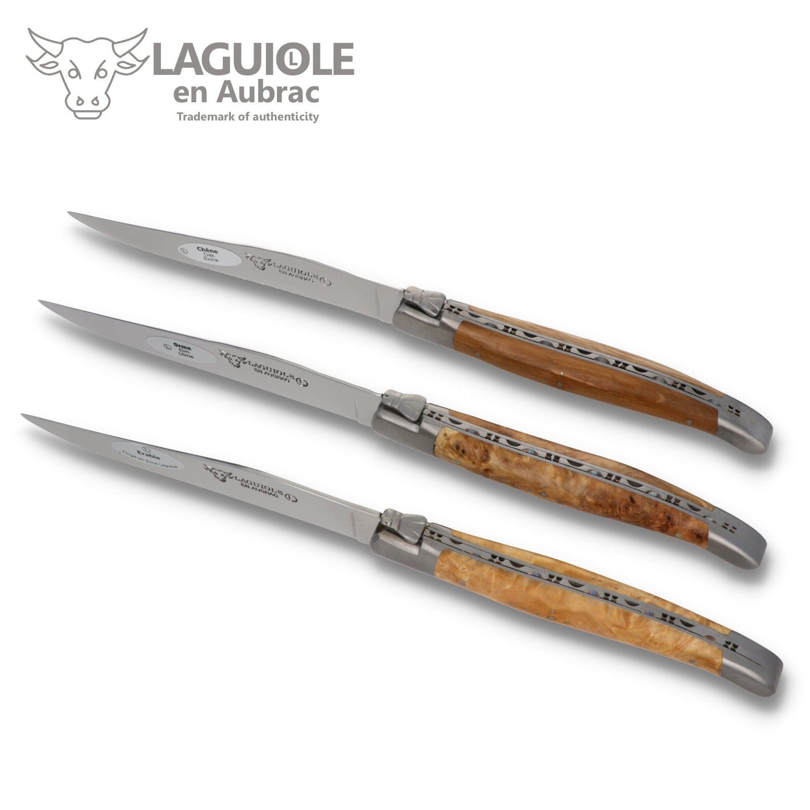 Laguiole en Aubrac Steakmesser 62C99EWIH-N 6er Set - Griff europäische Hölzer - Backen matt - Klinge glänzend
