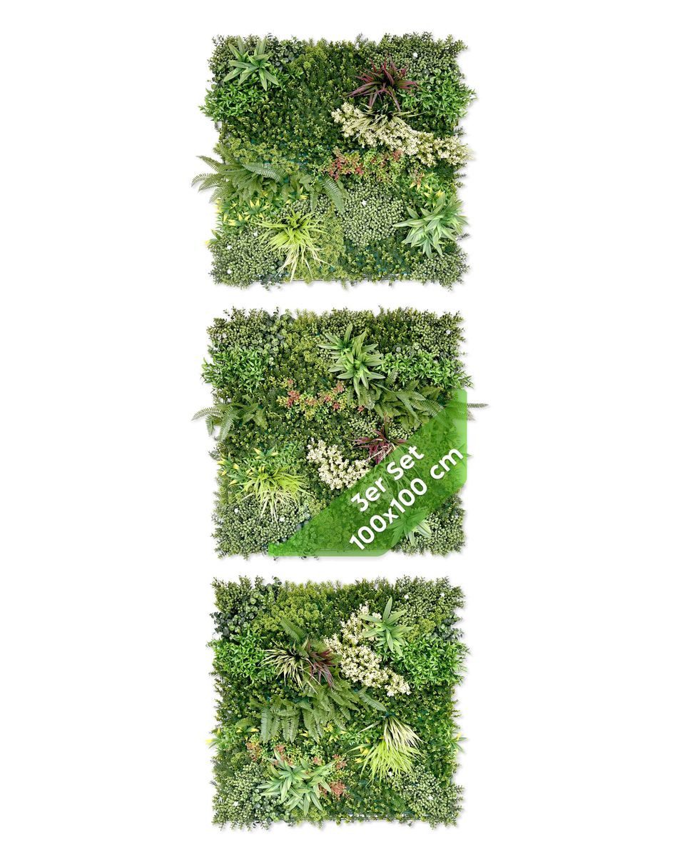 Kunstpflanze Künstliche Pflanzenwand Indoor & Outdoor, Blumenwand, Green Wall Sommerwiese, JELLE & JACOB, Höhe 100 cm, pflegeleicht & langlebig für Wohlfühl-Atmosphäre