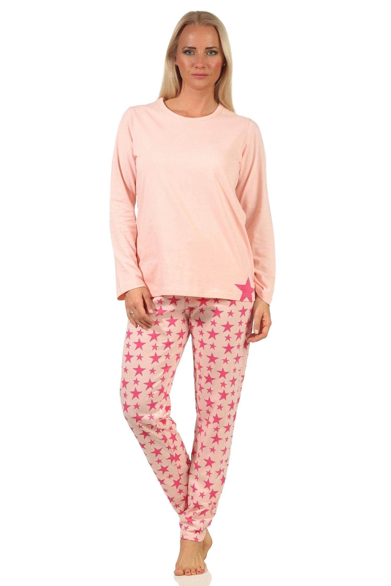 RELAX by Normann Pyjama Damen Schlafanzug, Pyjama langarm in Sterne-Optik 66537 rosa