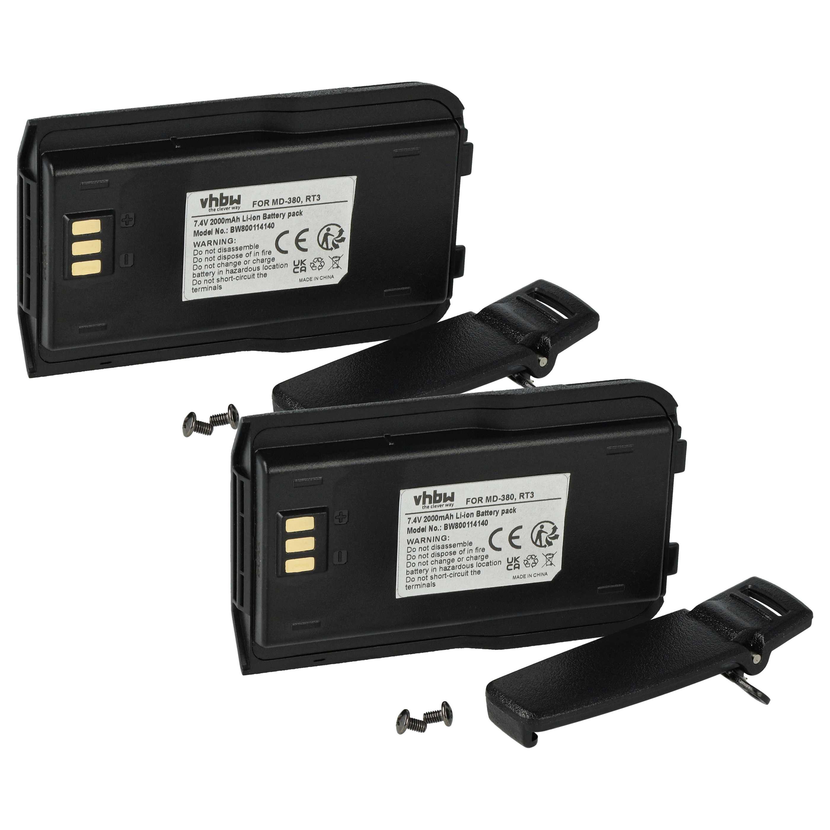 vhbw Akku Ersatz für RT3 für Funkgerät (2000 mAh, 7,4 V, Li-Ion) Akku Akku Li-Ion 2000 mAh (7,4 V, 2 St), Leistungsfähige Austausch-Akkus für Ihr Funkgerät, Walkie-Talkie