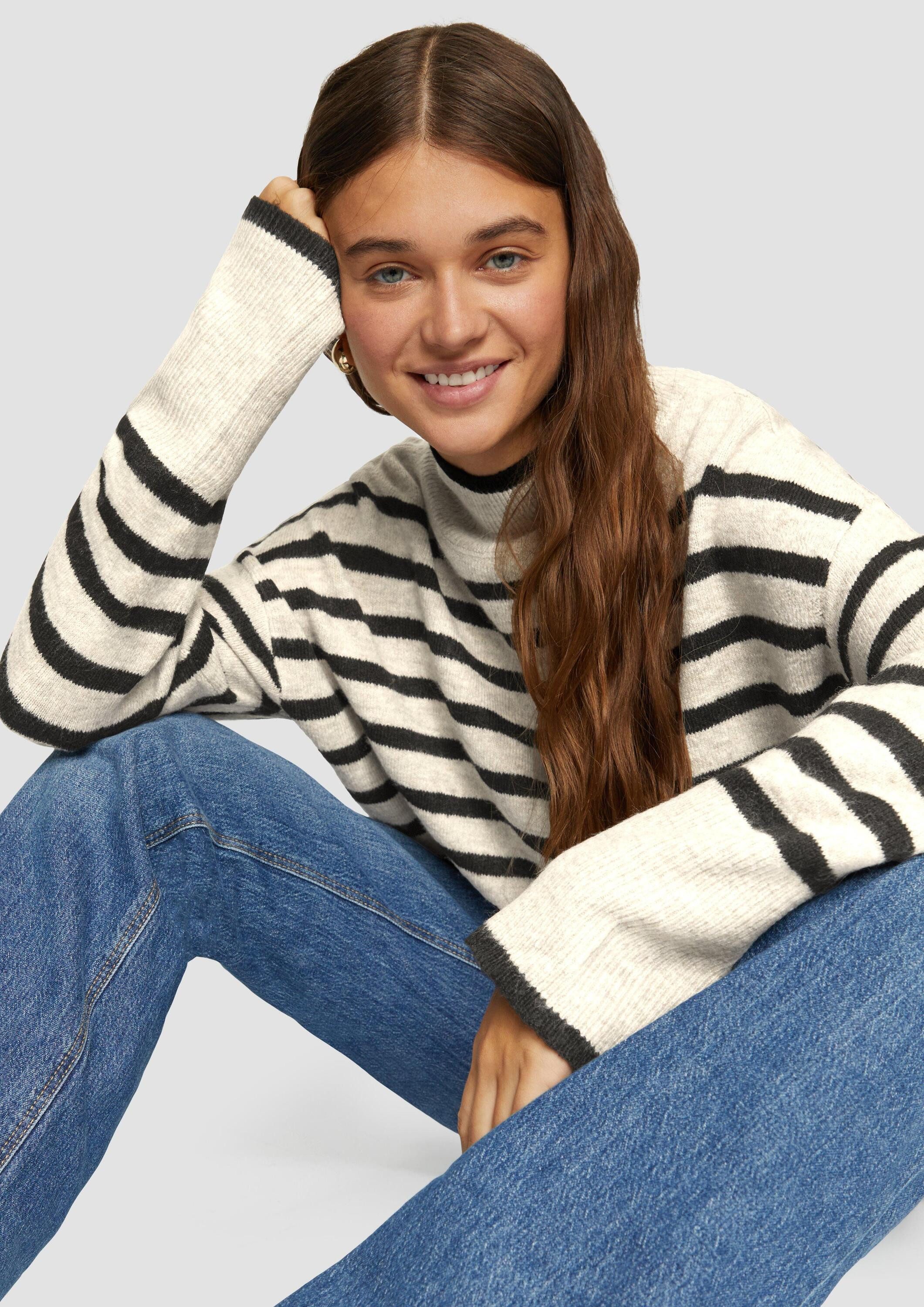 QS Longpullover Strickpullover Weicher Oversized Strickpullover mit Streifen
