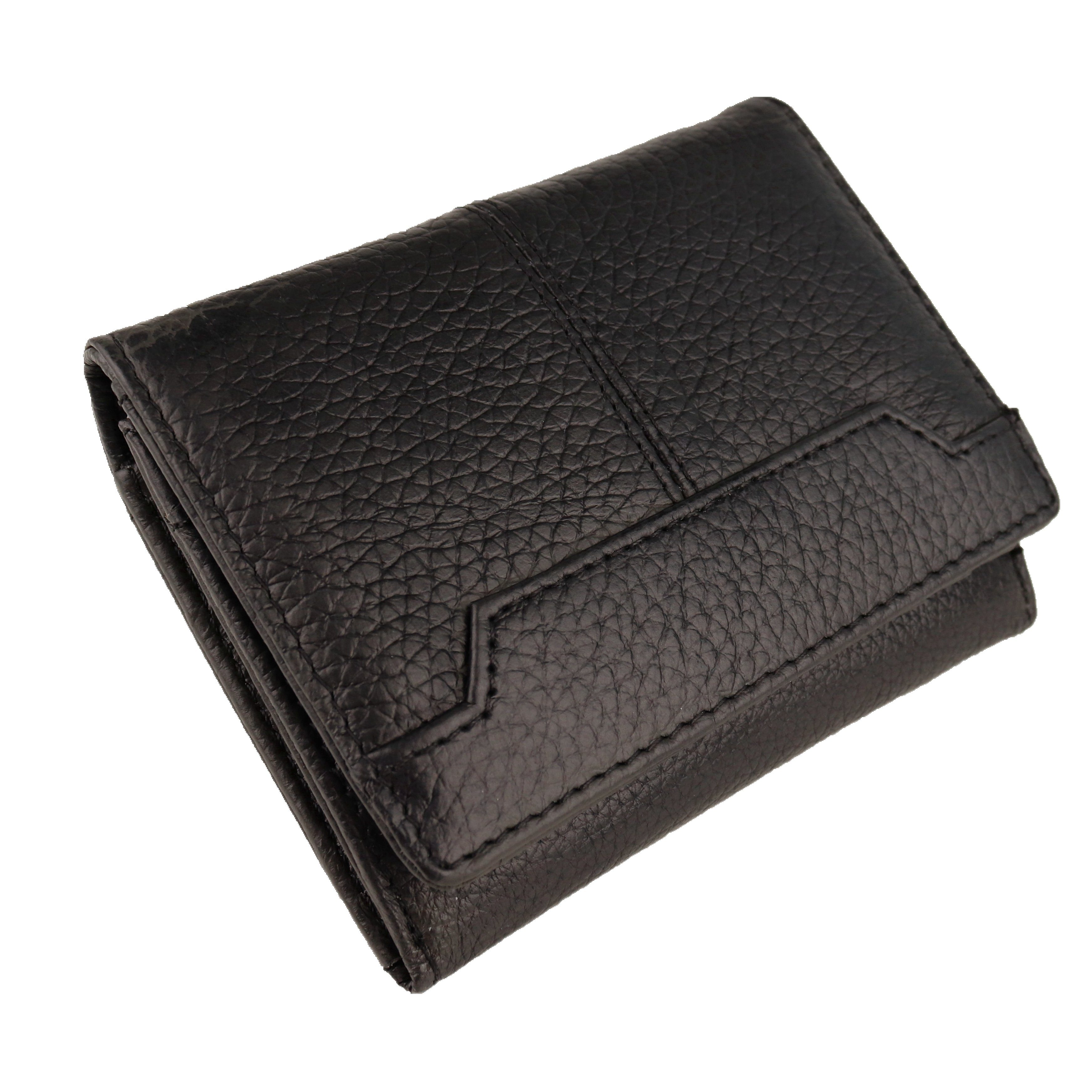 MIRROSI Mini Geldbörse Kleines Portemonnaie aus weichem Echtleder (11 x 8,50 x 2,50 cm BxHxT), mit Münzfach und Sichtfenster Schwarz