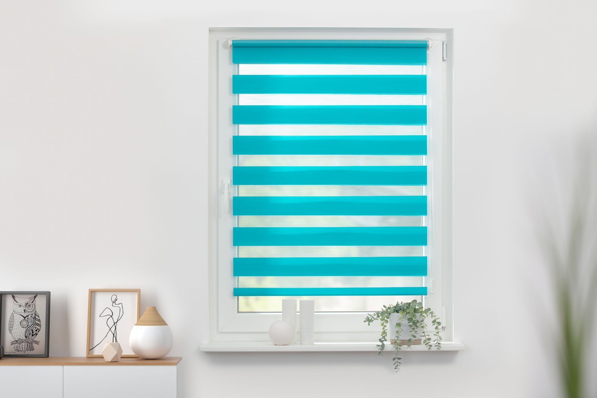 Doppelrollo Duo Rollo Klemmfix, LICHTBLICK ORIGINAL, Lichtschutz, ohne Bohren, freihängend, Klemmfix, Seitenzugrollo, Montage mit beiliegendem, verstellbarem Klemmträger