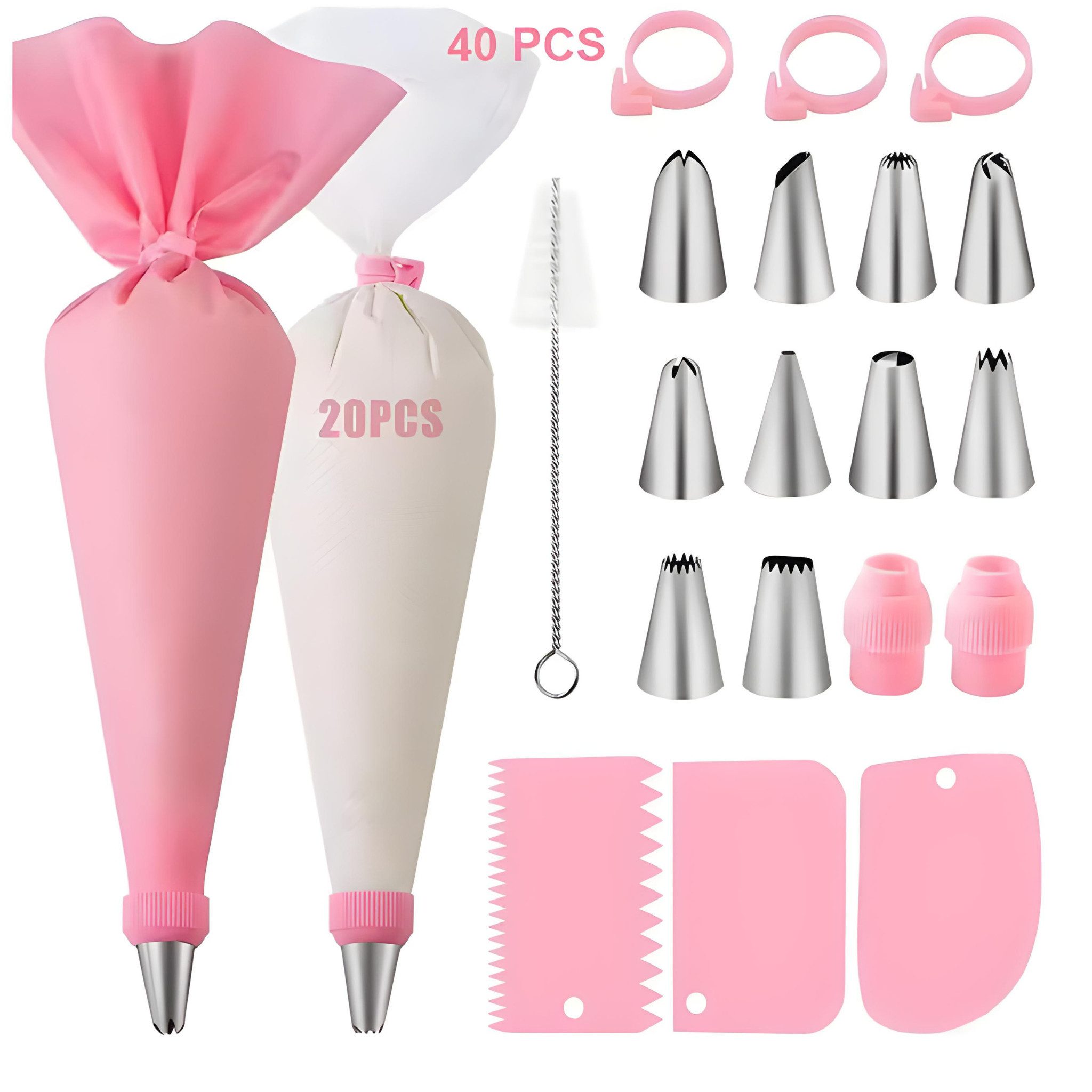 HS.SUPPLY Tortenwerkzeug Spritzbeutel Set 40-tlg. aus Silikon mit Edelstahl-Tüllen & Zubehör, Komplette Ausstattung für kreative Torten-, Cupcake- & Plätzchendeko
