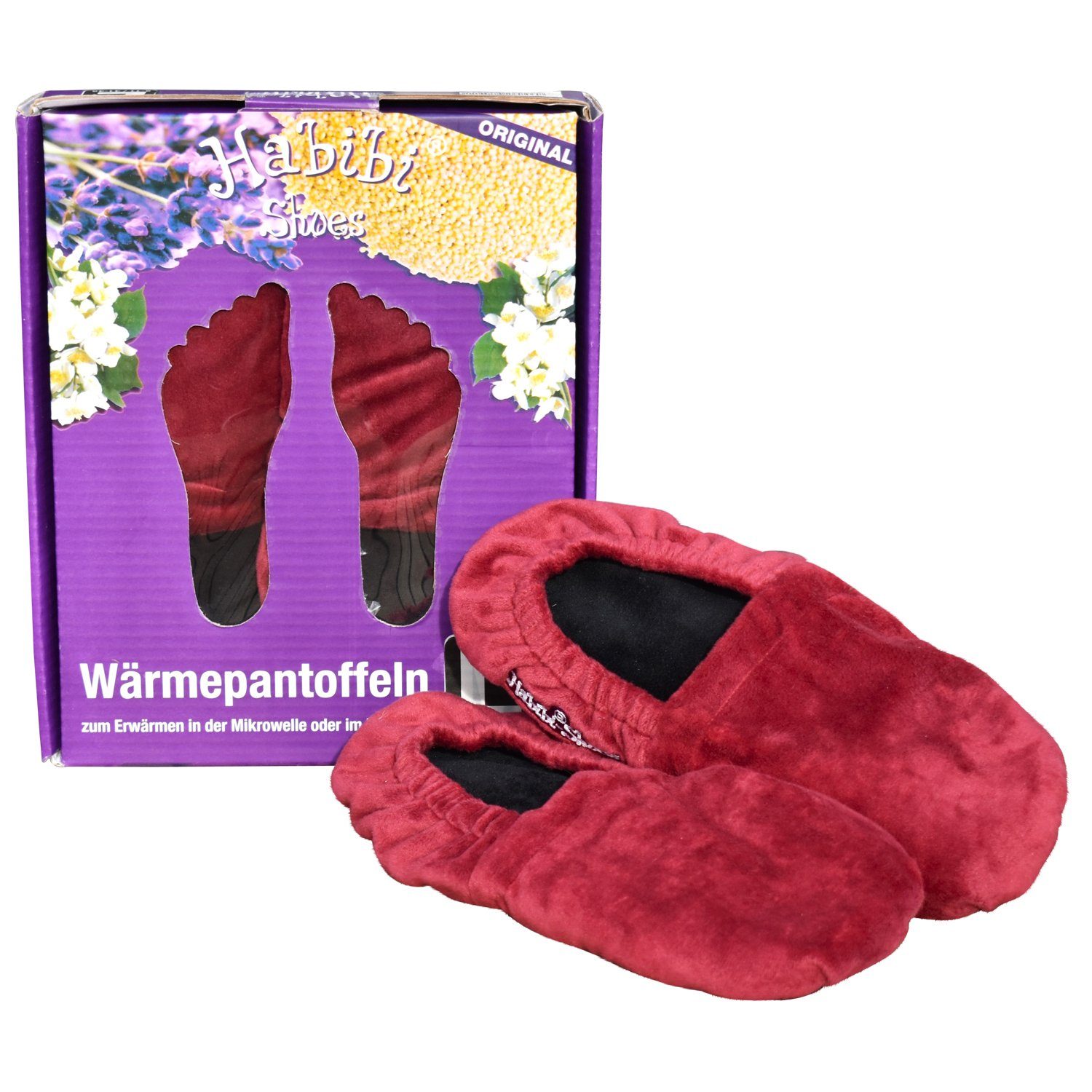 Habibi Plush Wärmekissen Wärmeschuhe, Slipper bordeaux Größe M für Mikrowelle/Ofen, (Wärmeschuhe)