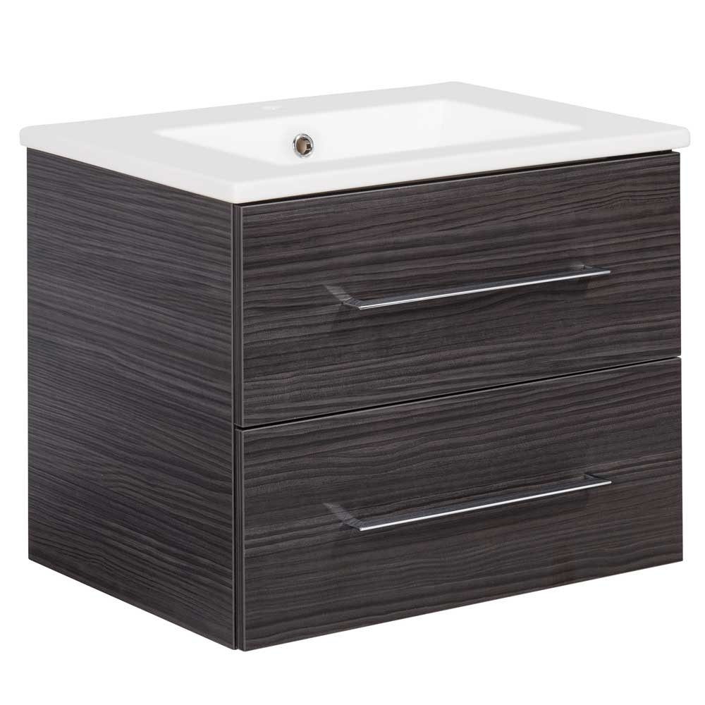 FACKELMANN Waschbeckenunterschrank B.perfekt Waschtischset 60cm - Dark Oak