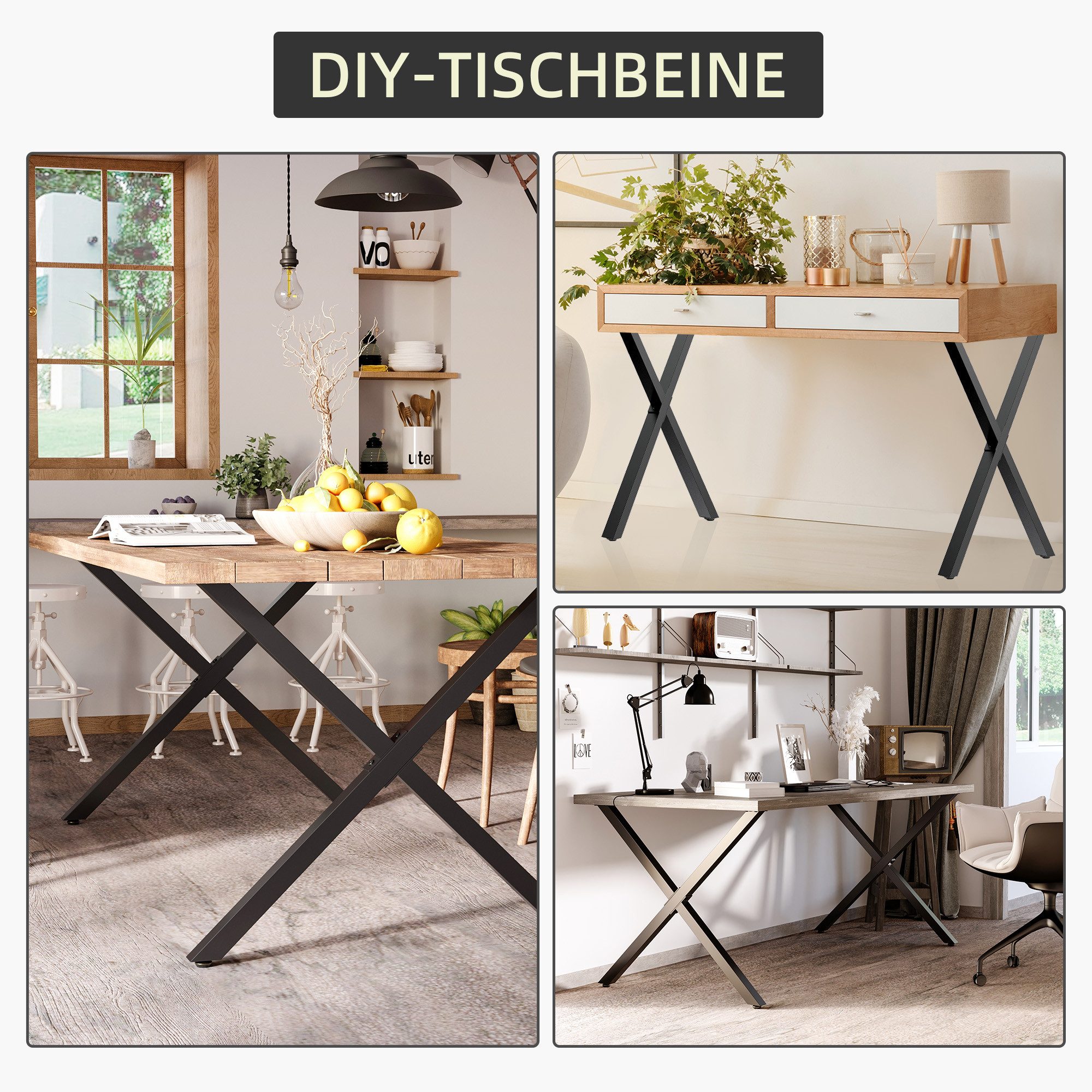 HOMCOM Tischbein 2 Stück Tischfüße für Esstisch Schreibtisch Tischgestell in X-Form, 80cm x 4cm x 72cm
