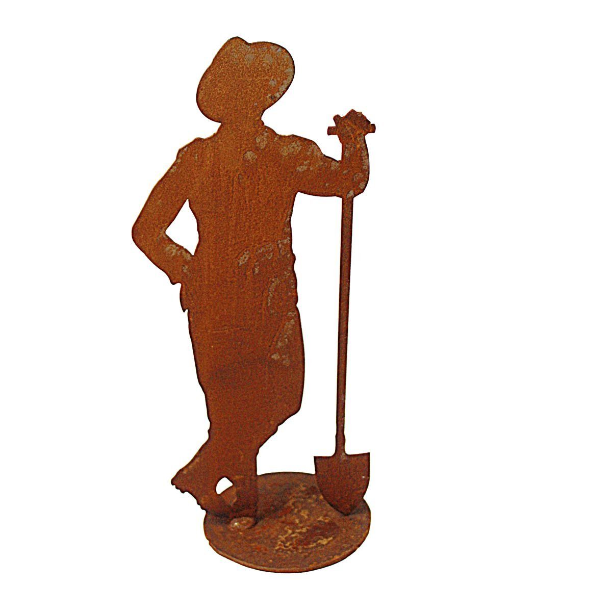 440s Gartenfigur 440s Rost-Figur-Gärtner Paul mit Schaufel auf Platte, (Stück)