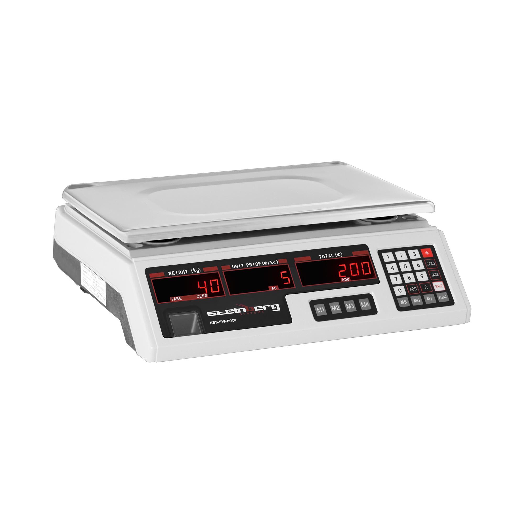 Steinberg Systems Präzisionswaage Kontrollwaage 40 kg / 2 g Ladenwaage Marktwaage 6 LED Preiswaage