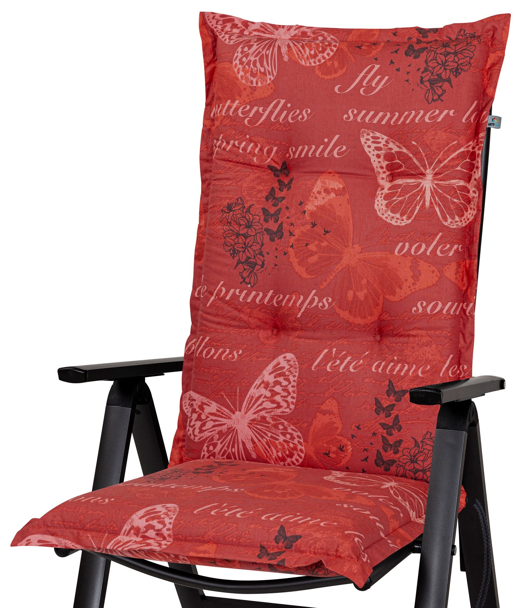 KETTtex Hochlehnerauflage Hochlehner Bali 2386 rot Schmetterlinge 120x49x8 cm KETTtex, (1 St), Halteband verstellbar mit Bindebändern – Bild 2 von 5