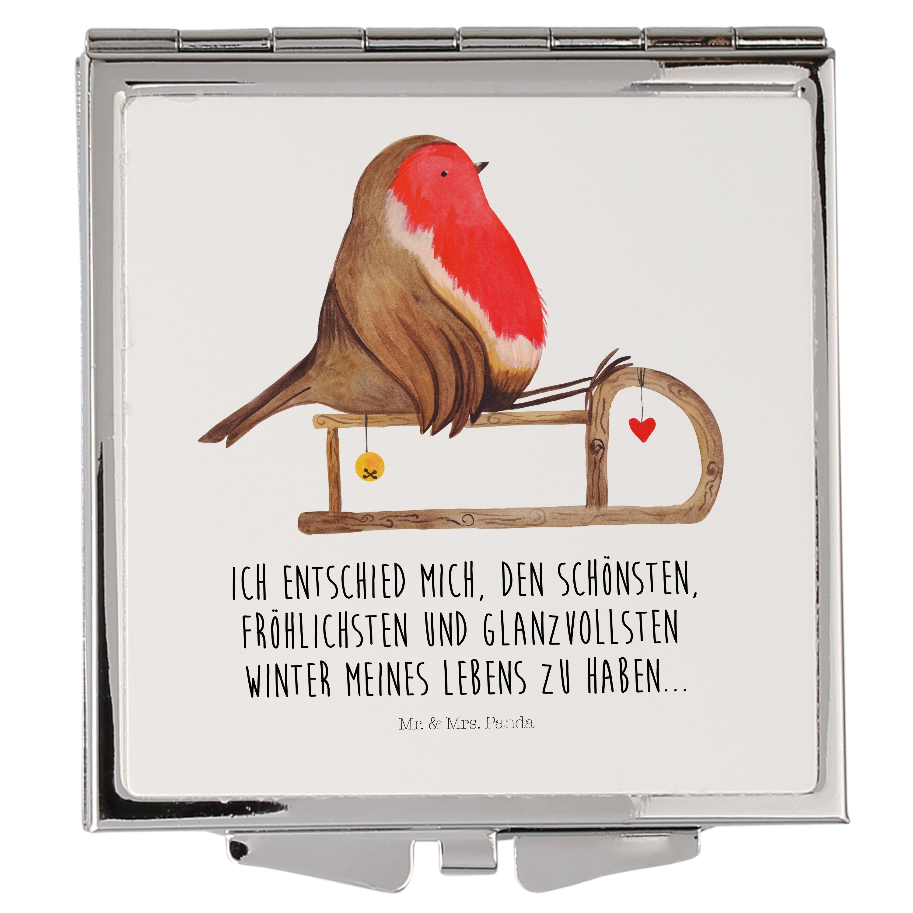 Panda Rotkehlchen (1-St) Kosmetikspiegel - Winter, - Geschenk, & Spiegel, Schlitten Mr. A Quadrat, Weiß Mrs.