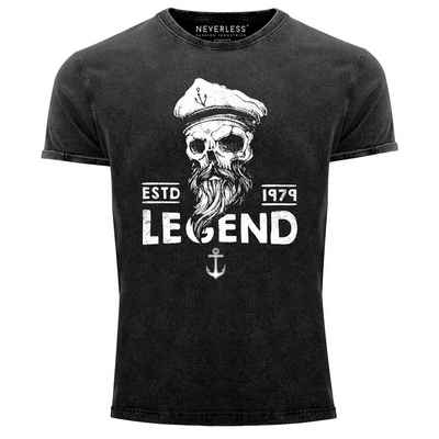 Neverless Print-Shirt Cooles Angesagtes Herren T-Shirt Vintage Shirt Totenkopf Legend Captain Aufdruck Used Look Slim Fit Neverless® mit Print