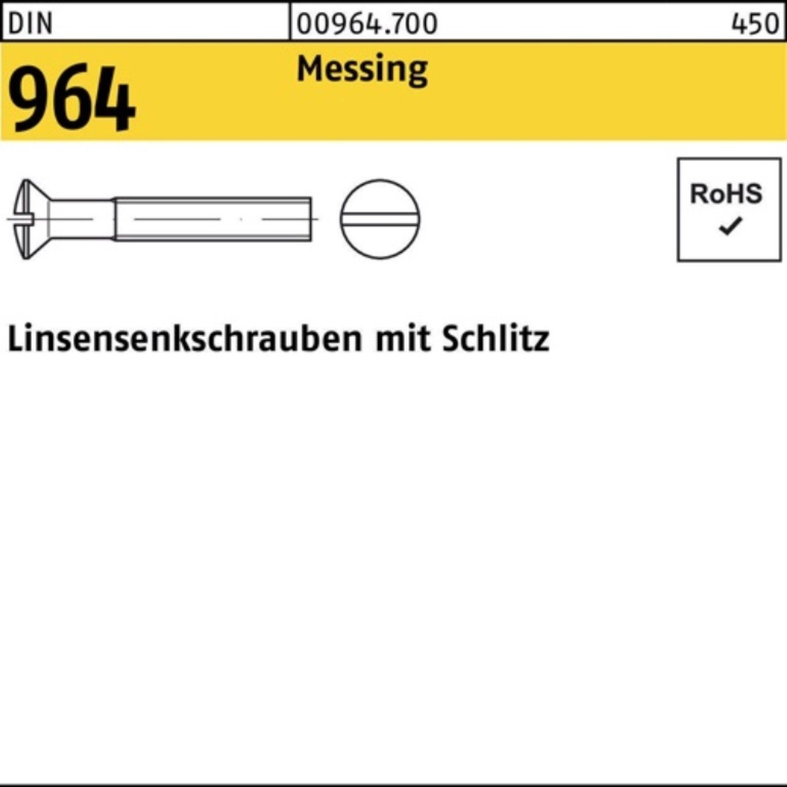Reyher Linsenschraube 200er Stüc M6x Schlitz Linsensenkschraube DIN 45 964 Messing Pack 200