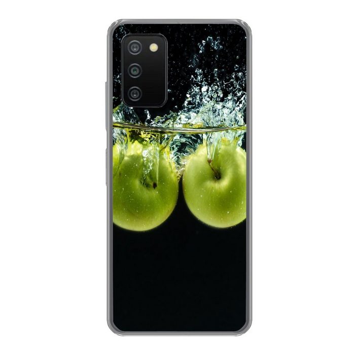 MuchoWow Handyhülle Äpfel - Obst - Wasser - Schwarz - Grün Handyhülle Telefonhülle Samsung Galaxy A03s