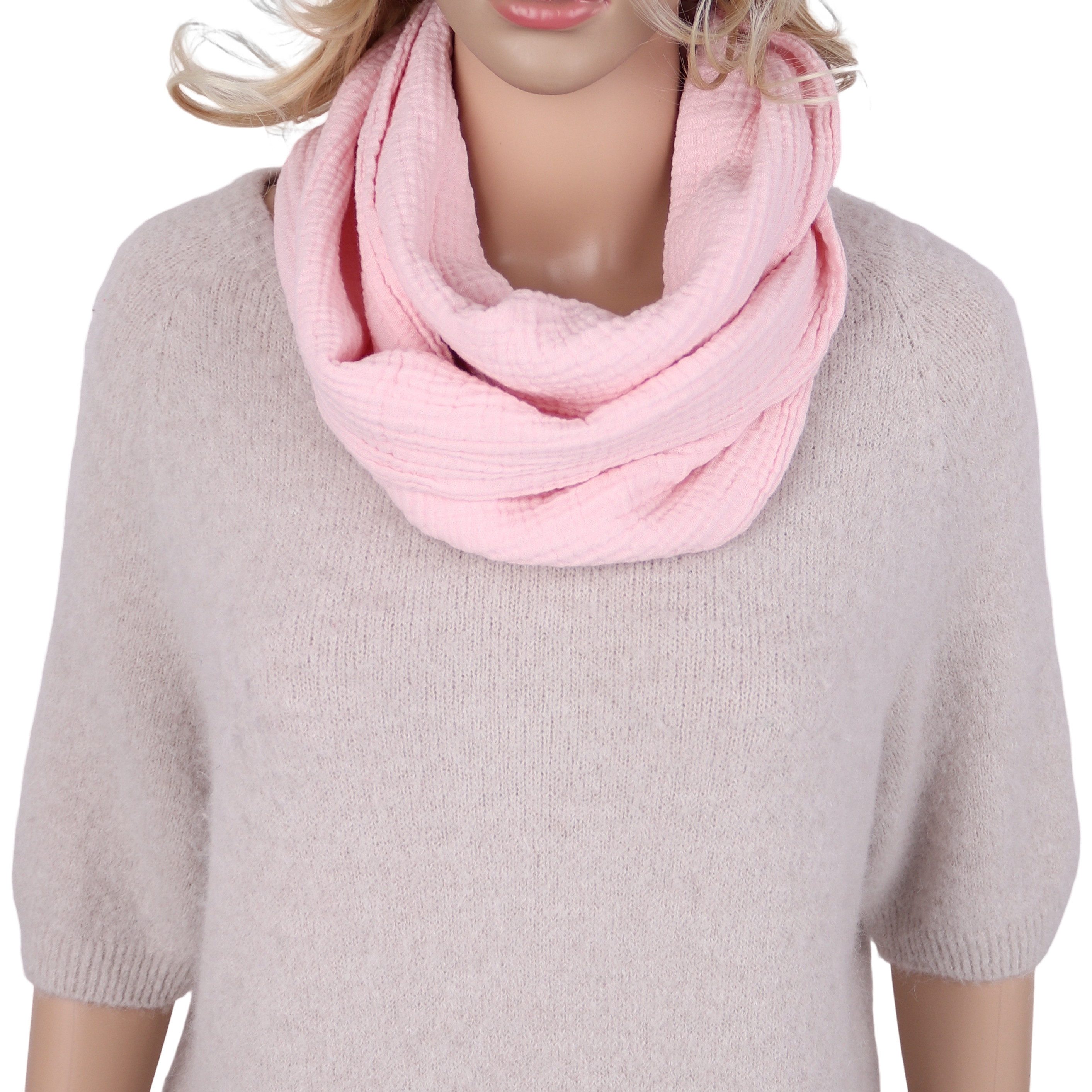 MIRROSI Loop Damen Schal aus Musellin, Made in Italy 70x20cm, Uni, Schlauchschal, (Zweimal um den Hals wickelbar, ca. 70x20cm), Damen Halstuch ideal für Frühling, Sommer oder Herbst