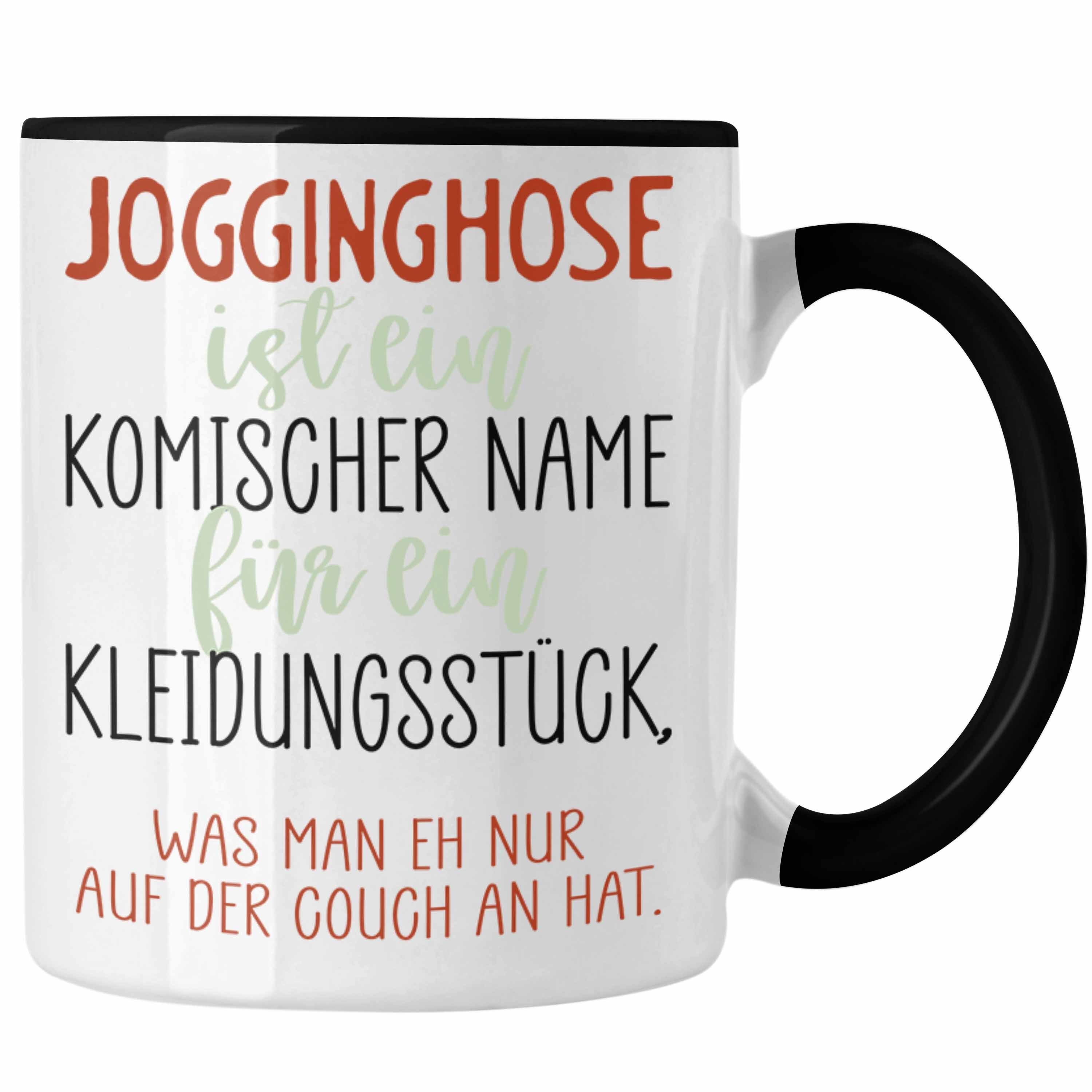 Trendation Tasse Jogginghose Spruch Tasse Geschenkidee Couch Chiller Witzige Kaffeetass Schwarz