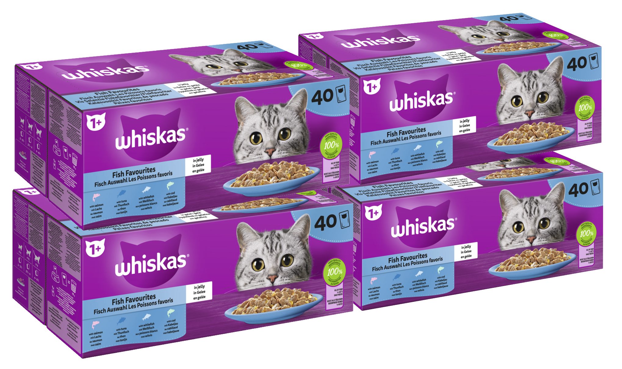 Whiskas WHISKAS® Katzenfutter Nassfutter Fisch Auswahl in Gelee 4 x 40 x 85g, Nassfutter für: Katze